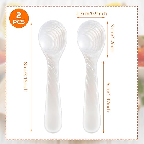 Miniatura 32 de Patelai Juego de 2 cucharas de caviar de madreperla con mango redondo para caviar, huevo, helado, café, restaurante (3.54 pulgadas)