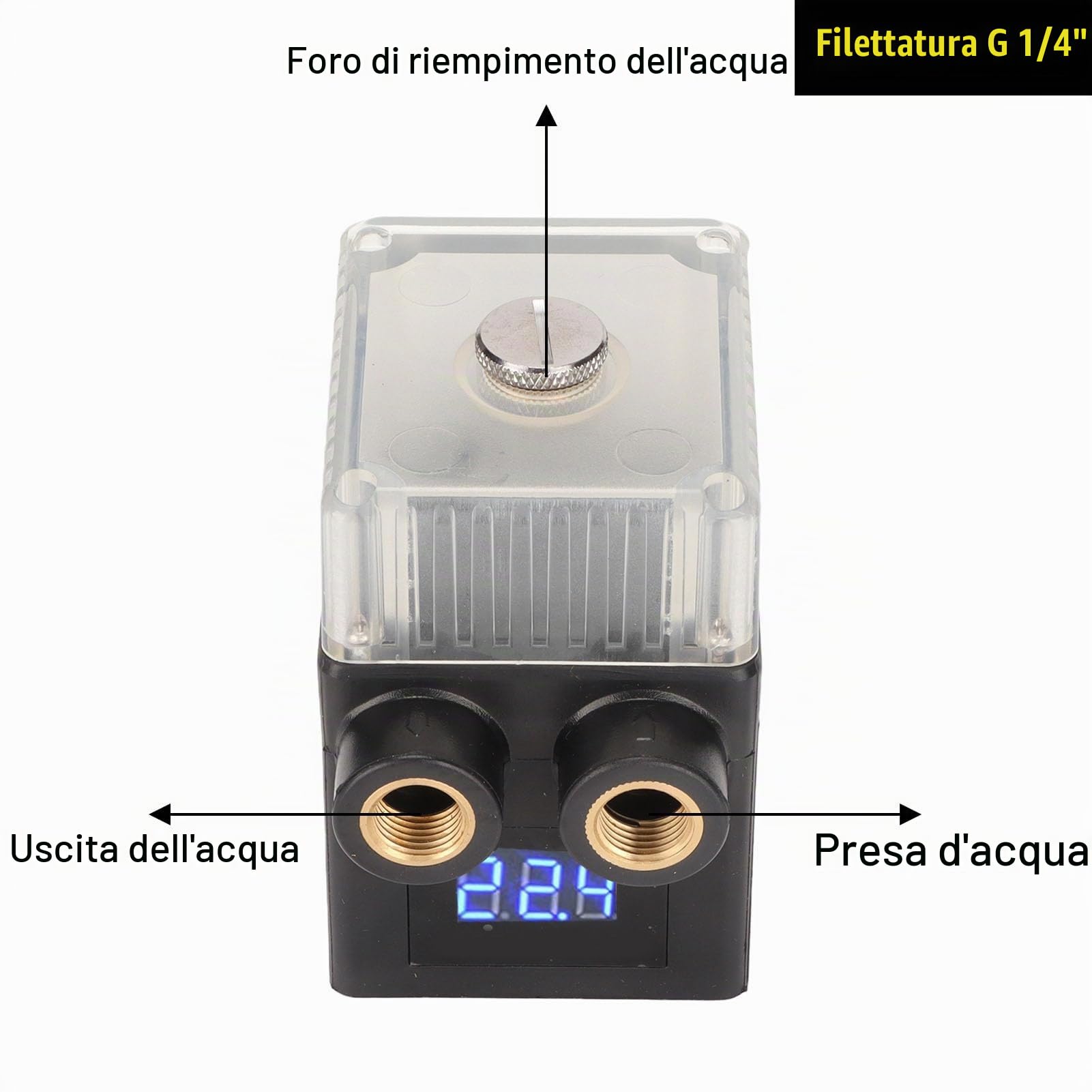 Pompa Di Raffreddamento Ad Acqua Del Computer, Pompa Di Raffreddamento Del PC Fai Da Te Ultra Silenziosa Filettatura G1/4 Connettore 12V 4 Pin 450L/H Display a Temperatura Pompa 'acqua(Nero)