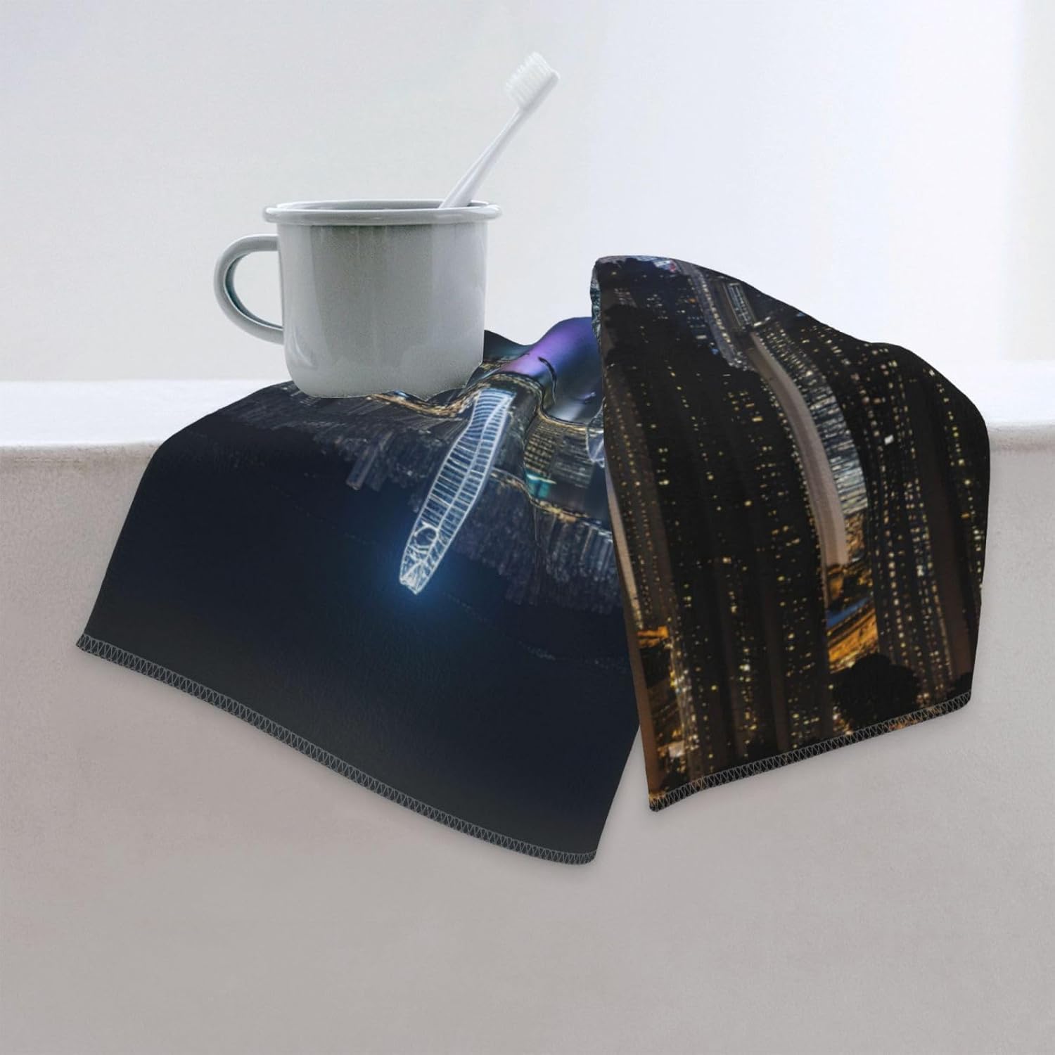 Aerial Night of View Hong Kong Print Hand Towels for Kitchen, Decorative Bathroom Towels Decor Farmhouse Cute for Men Women Gifts