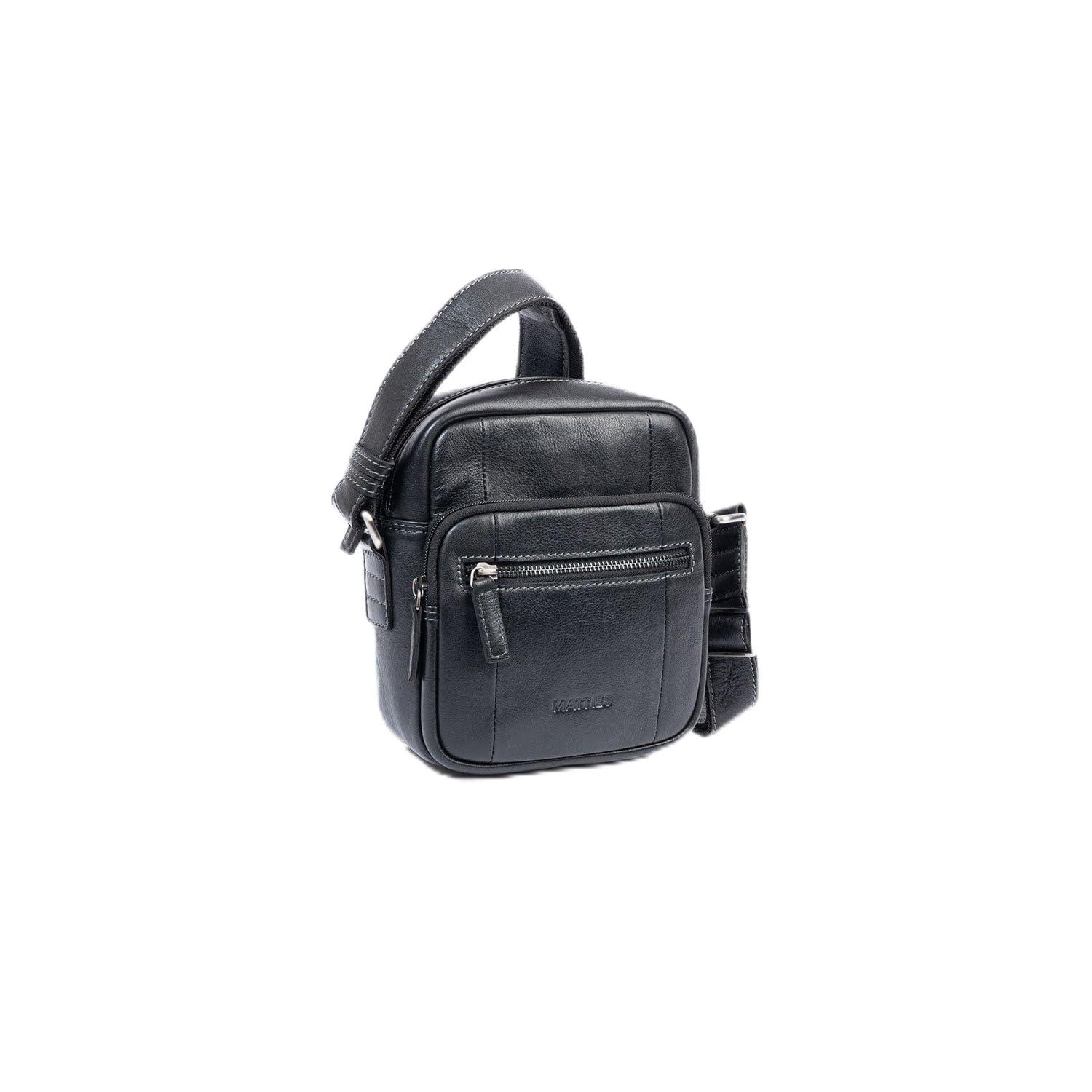 MATTIES Men's Pioneer Leather Bags, Black/White, 0cm x 16cm x 19cm