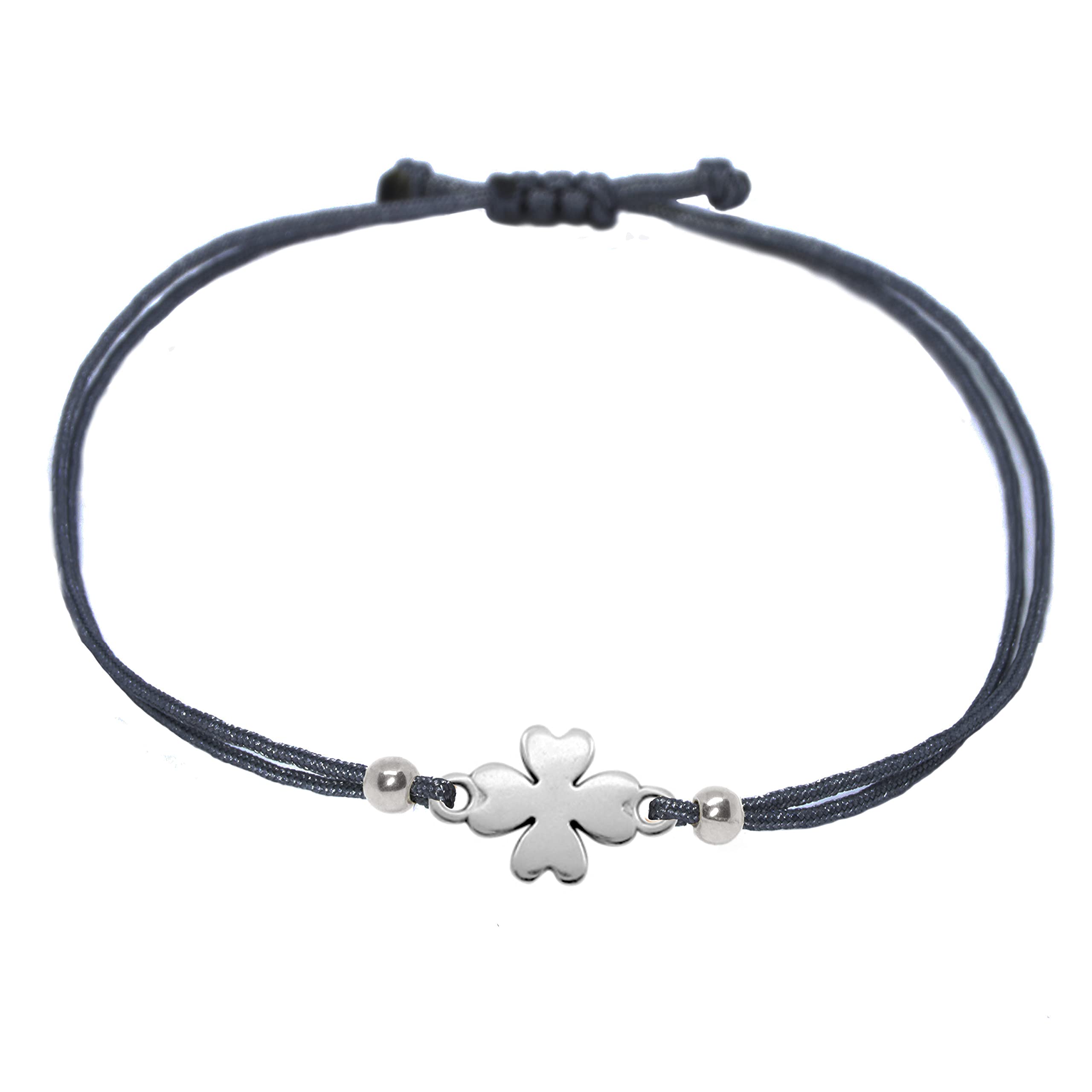 Selfmade Jewelry Armband Damen Kleeblatt Silber Größenverstellbares Glücksarmbändchen mit Klee Handmade Inkl. Geschenk-Verpackung (Silber - Dunkelblau)