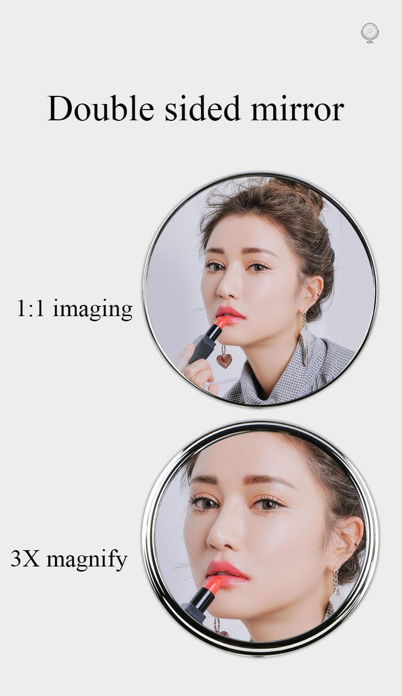Hosoncovy Double-sided Rotatable Tabletop Mirror with Stand Desktop Mirror Wall Hanging Makeup Mirror Vanity Mirror Cosmetic Mirror Magnifying Mirror Handheld Mirror - Image 4