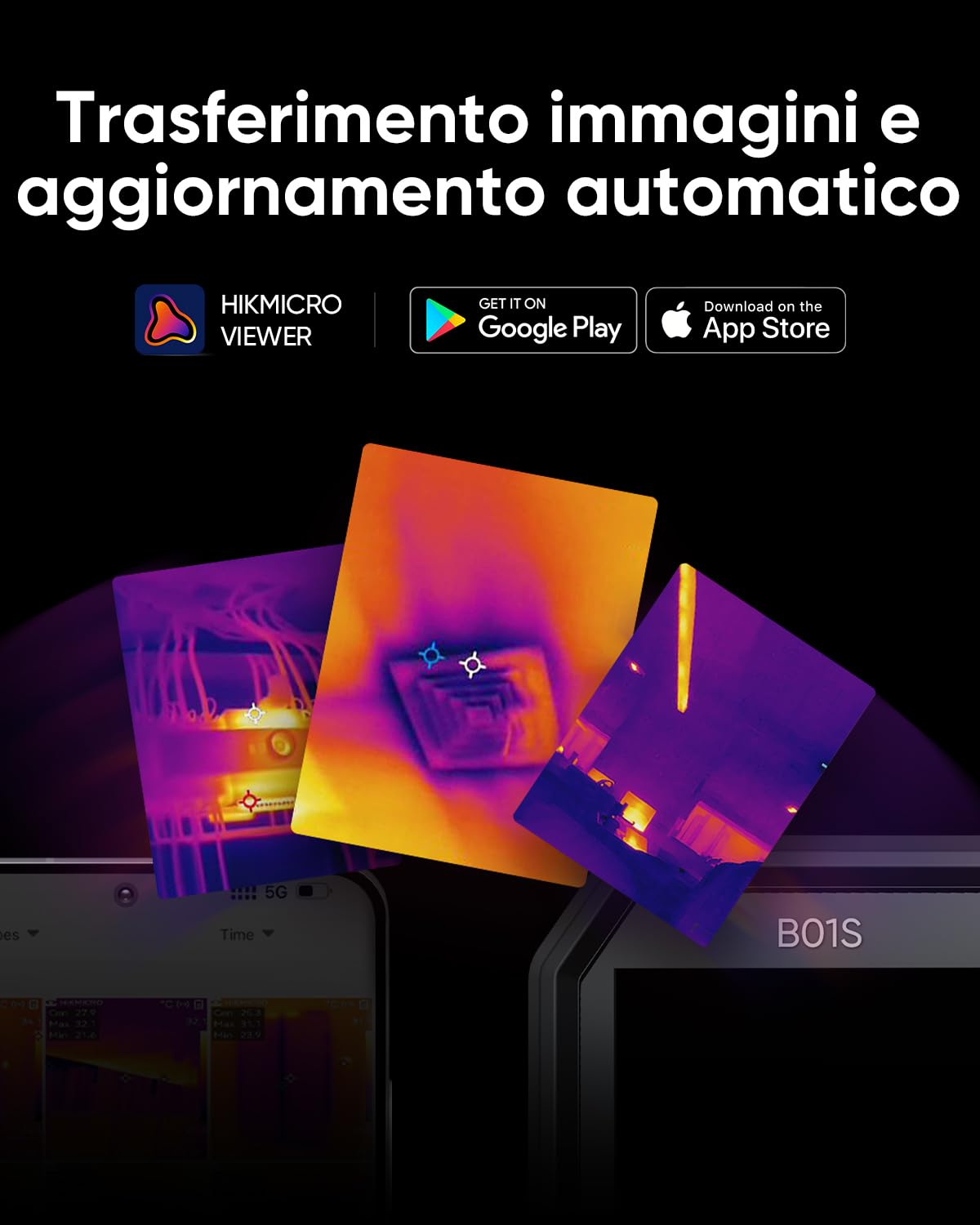 HIKMICRO Termocamera B01S, Risoluzione IR 256 x 192, WiFi, 25 Hz, Termocamera, schermo LCD da 3,2 "con risoluzione di 640 x 480, Imager Termico Portatile a Infrarossi da 49.152 Pixels
