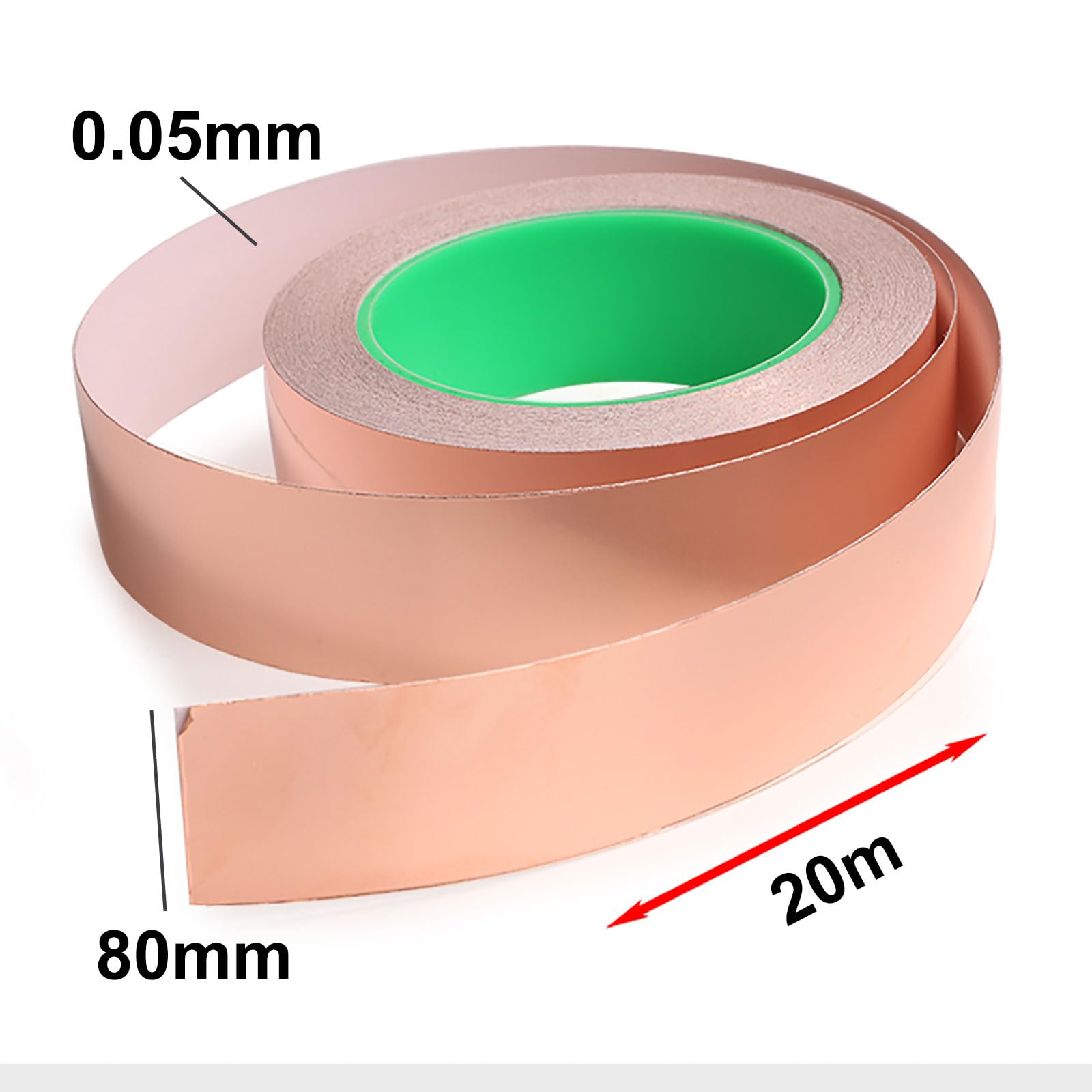 Nastro in lamina di rame con adesivo conduttivo for schermatura EMI e dissipazione del calore - 0,05 mm di spessore, lunghezza 20 m,(80mm)