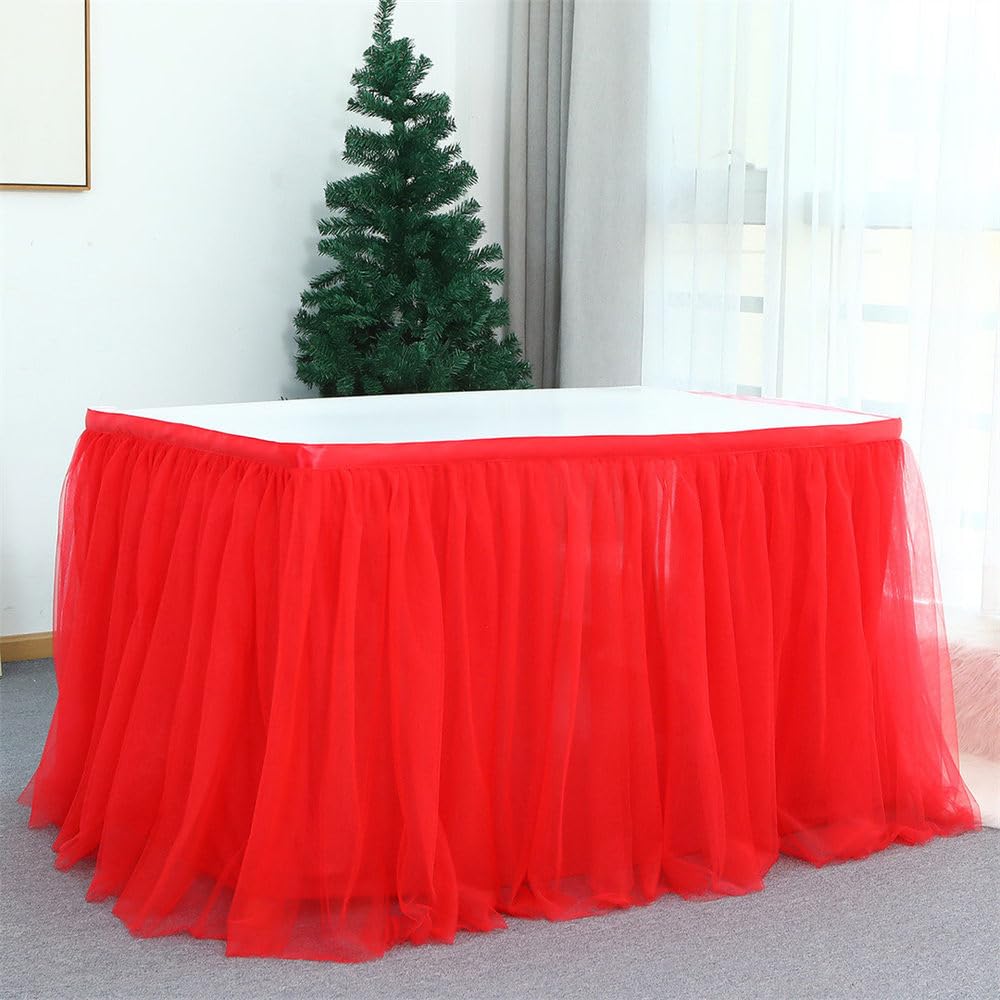 Jupe de Table Blanche en Tulle Tutu, Nappe, décoration d'intérieur, pour fête prénatale, Anniversaire, Halloween, Banquet, Mariage, Rouge, 10 pièces, L 190 cm x H 76 cm