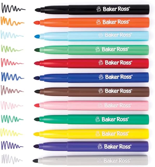 Baker Ross AW346 Chunky Felt Tip Pens Bulk Tub, Markers for Kids Arts and Crafts Activities and Teacher Supplies, Assorted, 48
