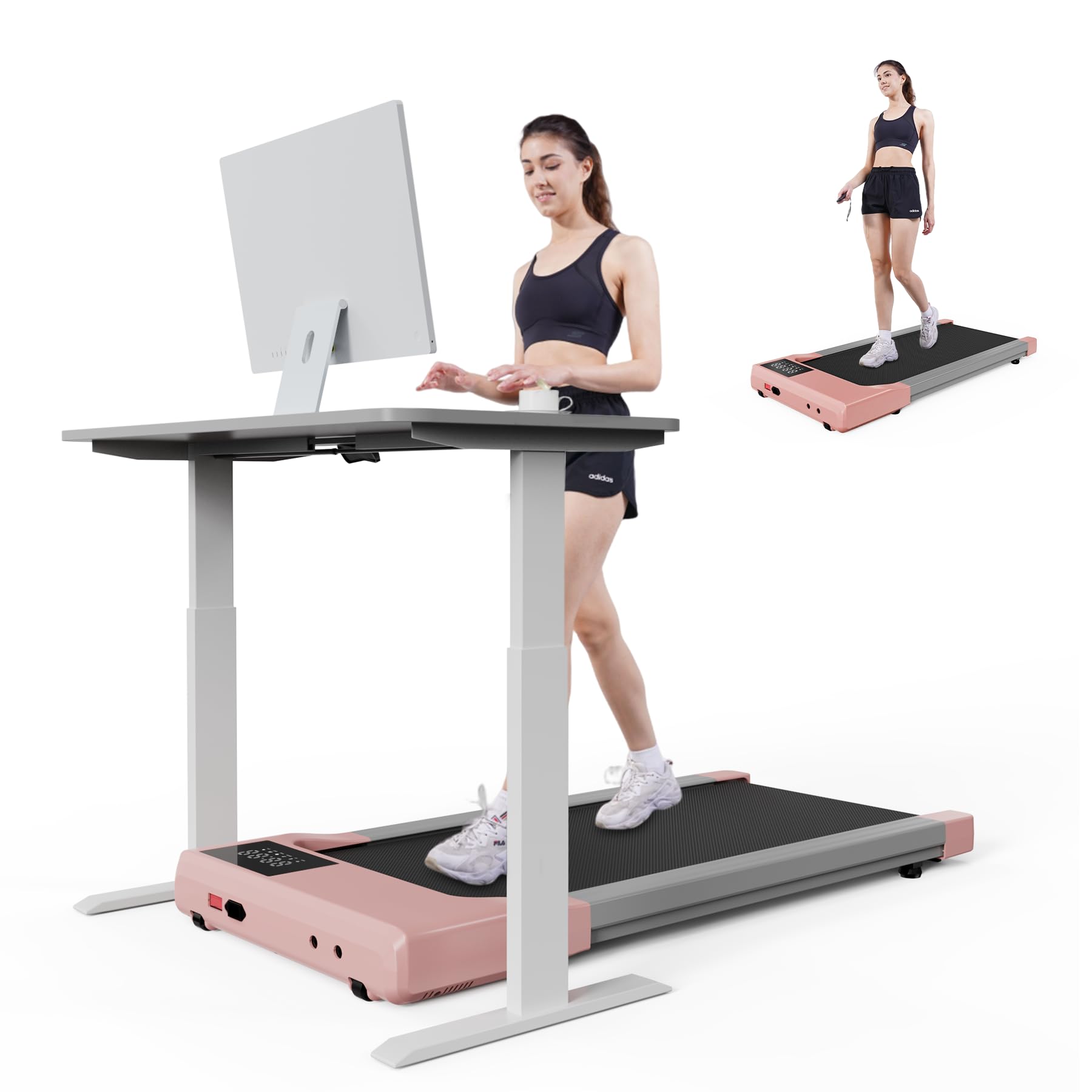 MJWW Walking Pad Under Desk Treadmill in use, demonstrating its compact size.