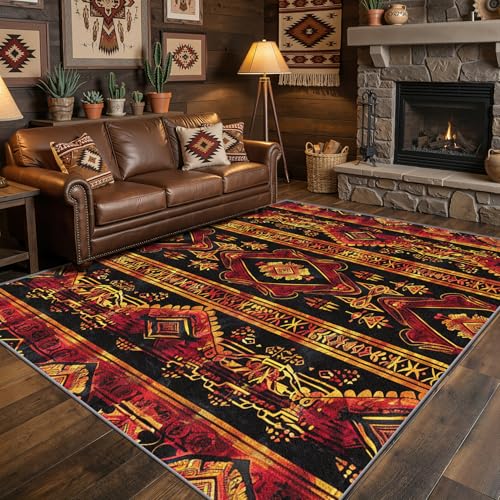 Tapis tribal Phtbz bohème noir et rouge 6x8 pi