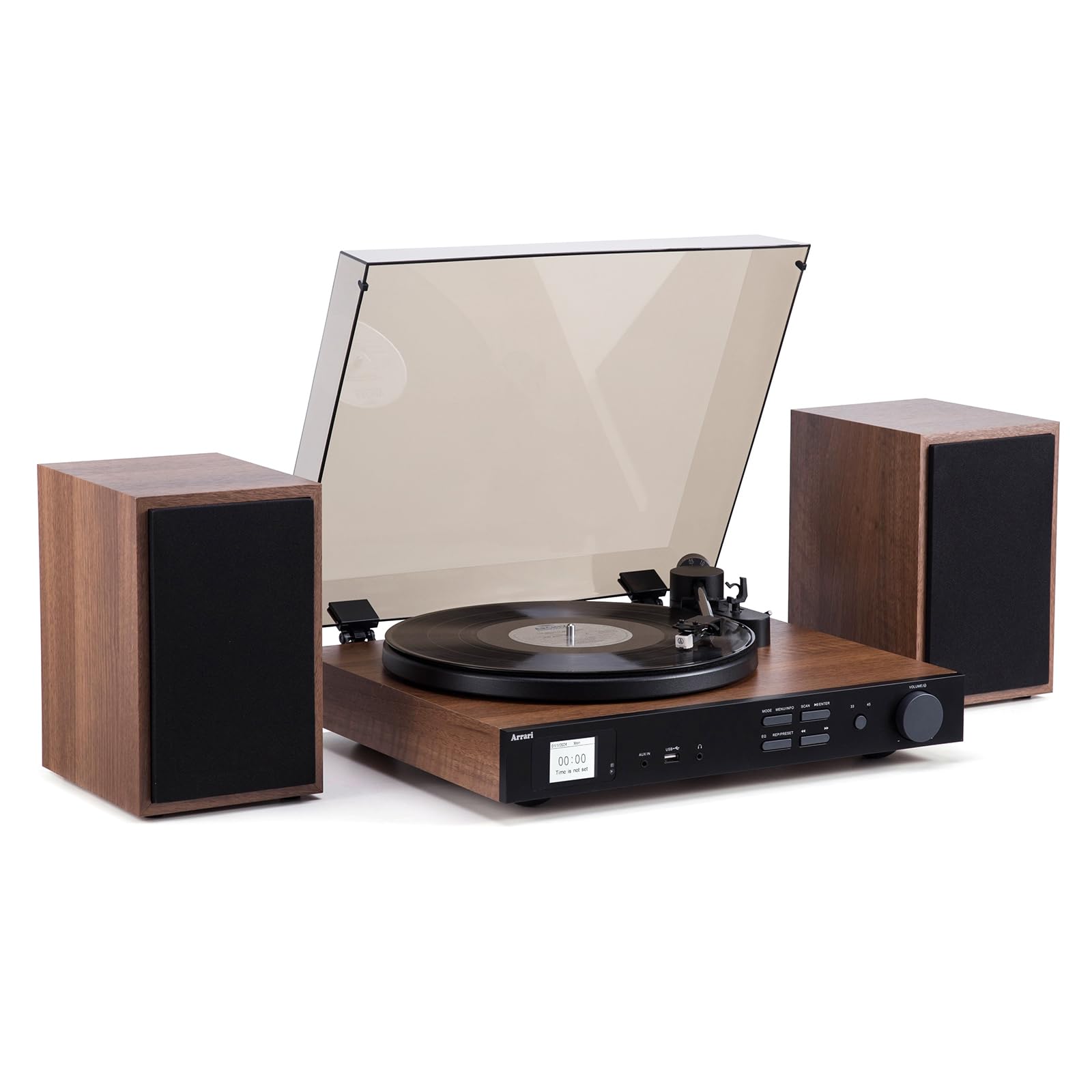 PR-102 wielofunkcyjny gramofon z głośnikami półki, bezprzewodowy, 2-biegowy gramofon winylowy, ramię tonowe z włókna węglowego, kaseta AT-3600L MM, radio DAB+/FM