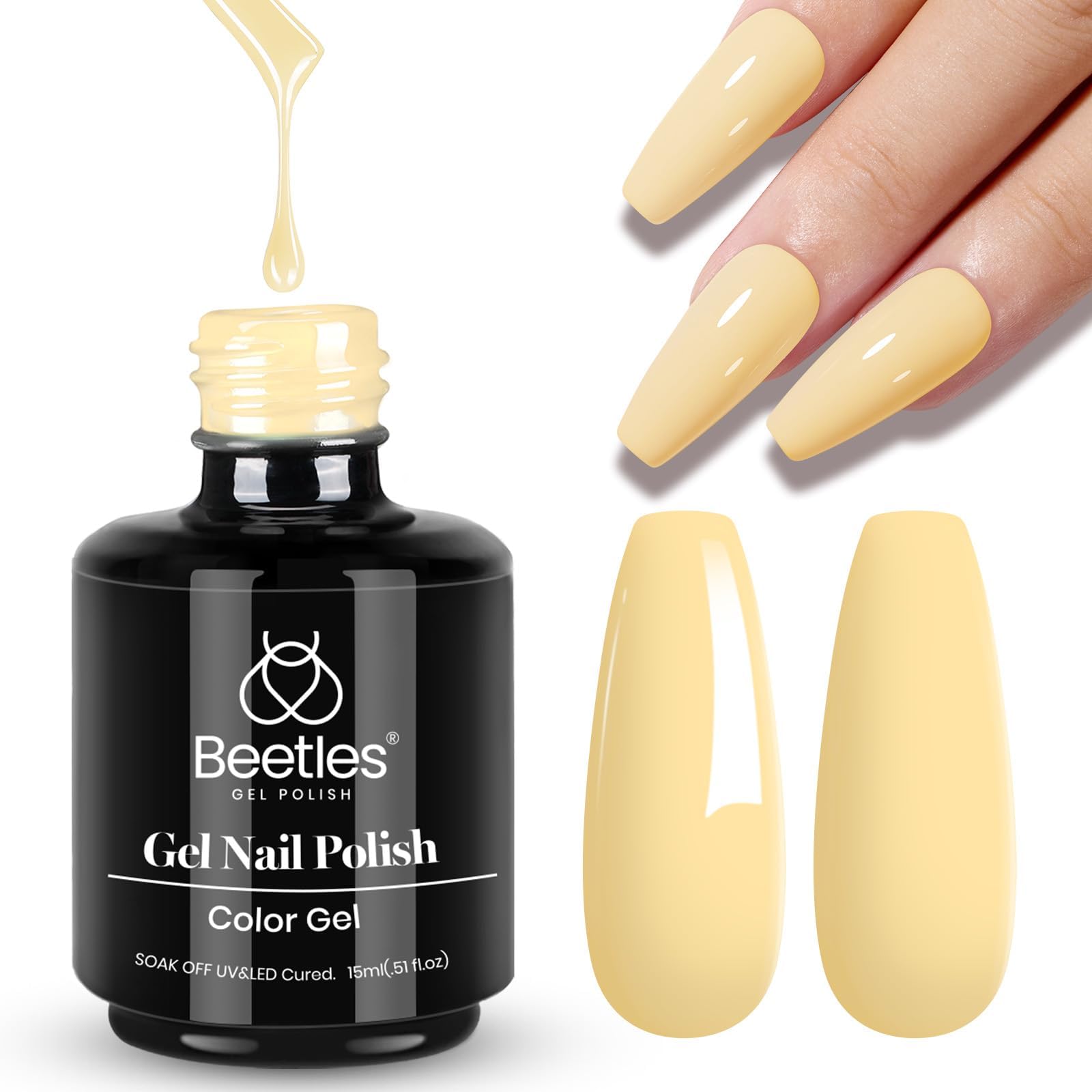 Beetles Yellow Gel Polish Lemon Chiffon 15ML/0.51Fl Oz | Pastel Yellow Gel Nail Polish for Summer Manicures - main product image