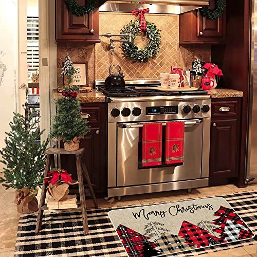 Baccessor Merry Christmas Doormat, Buffalo Plaid Christmas Trees Decorative Indoor Outdoor Entrance Doormat Xmas Winter Welcome Door Mat Anti-Slip Rubber For Seasonal Holiday Decoration 17 X 29 Inch #TOP4