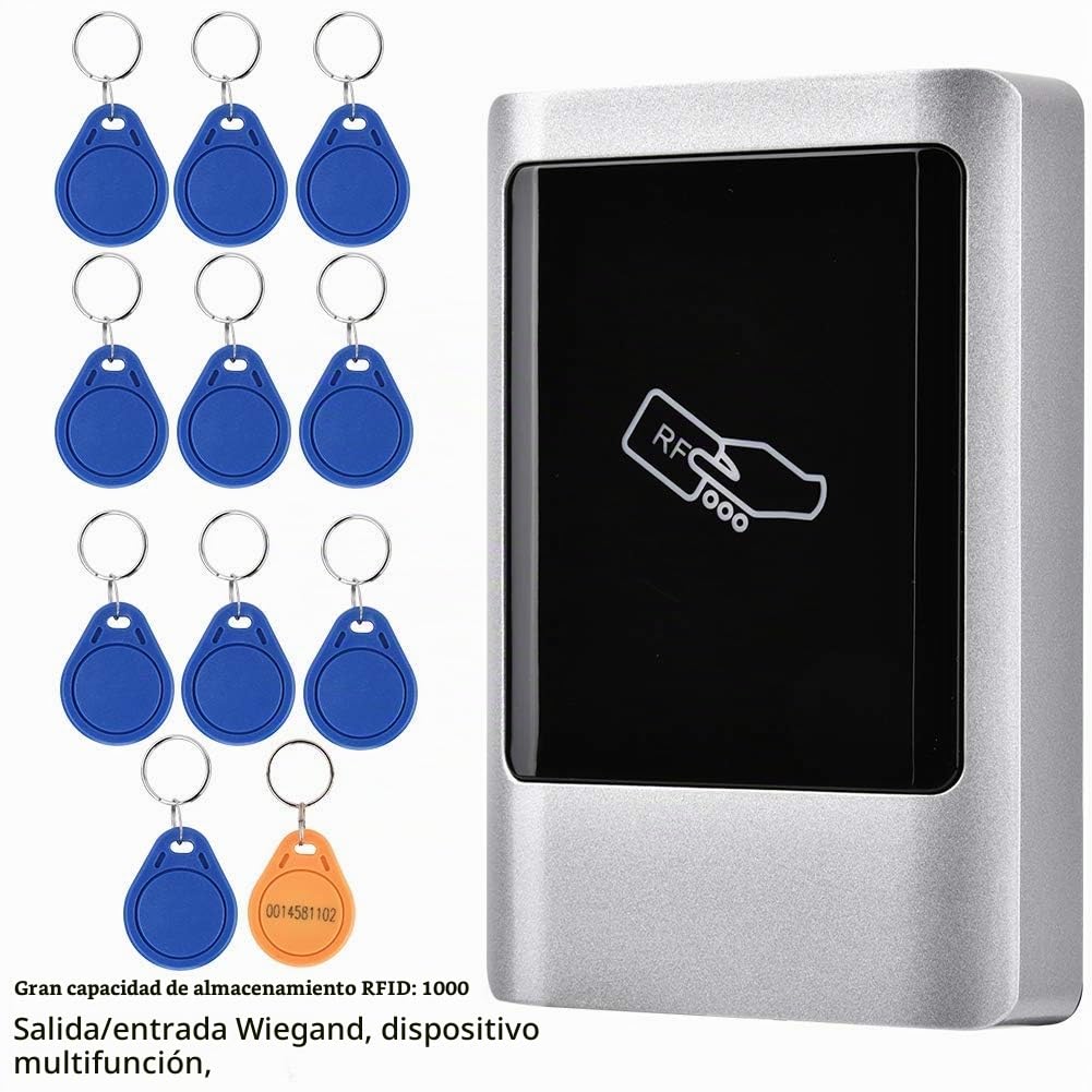 RFID Lector de Tarjetas de Control de Acceso Soporte 1000 Usuarios, Salida/Entrada Wiegand 125KHz Controlador RFID de Control de Acceso Impermeable, con 10 Llaves RFID de 125 KHz (ID)