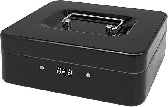 Steel Cash Box With Key Lock, Metal Small Money Organizer With Money Tray,Cash Storage Box With Lockable Cover (Blue-30 * 24 * 9 CM
