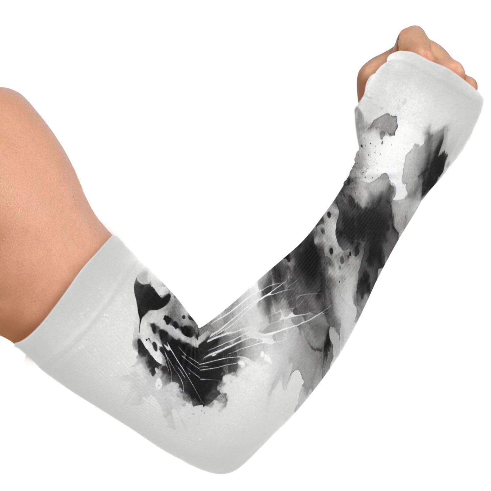 PaChyLuu Black and White UV Sun Protection Arm Sleeves Cooling Compression Arm Sleeves with Thumb Hole for Men Women Golf Volleyball
