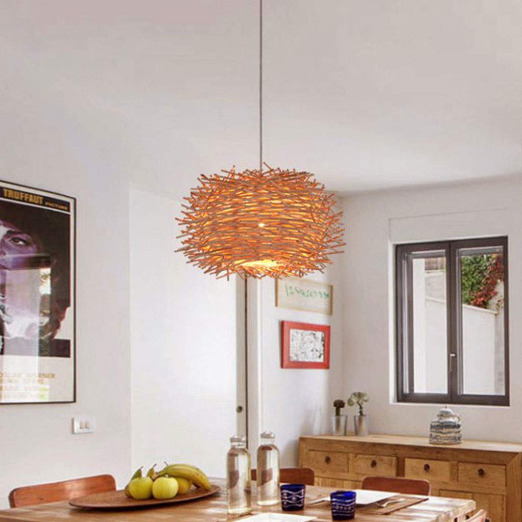 Rattan Lampada A Sospensione Retro Dell'uccello Creativo Nido Lampadario E27 Ciondolo Regolabile Lampade Ristorante Soggiorno Camera Da Letto Balcone Ufficio Cafe Bar Luci Lampadari,Beige,50cm