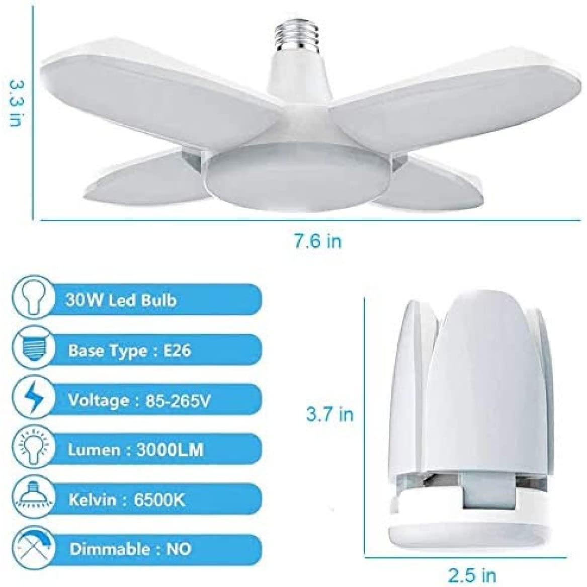 4 Pack LED Garage Lights Screw in Garage Ceiling Lighting 2800LM 28W E26 E27 Daylight Lamp with 4 — view 5