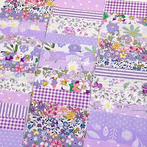 Image of Cotton Fabric DIY Making Supplies Quilting Patchwork Fabric Fat Quarter Bundles DIY for Quilting Cotton Patchwork Cushions (42pcs Purple, 9.8 inch x 9.8 inch)