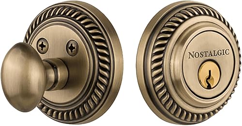 Nostálgico Cilindro de Warehouse 702283cuerda roseta Single Deadbolt en, diseño con aspecto de latón envejecido