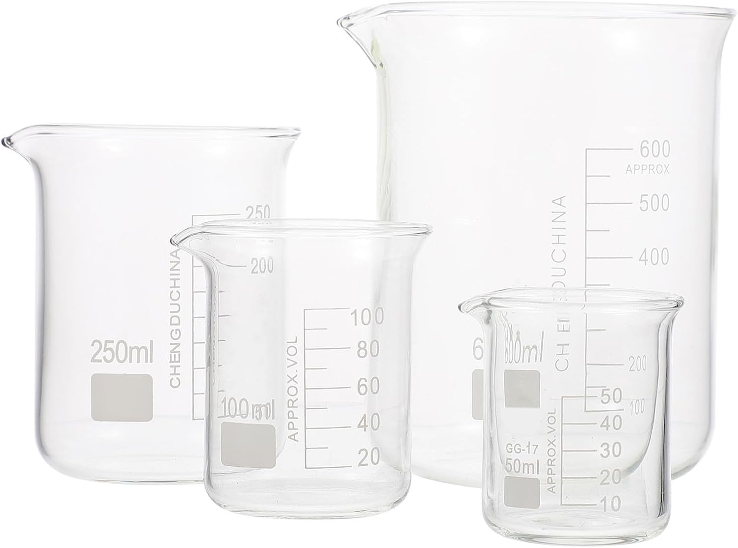 PRETYZOOM 4pcs High Borosilicate Glass Beakers Set Temperature Resistant Laboratory Measuring Cups with Scale for Chemistry Experiments and Lab Use