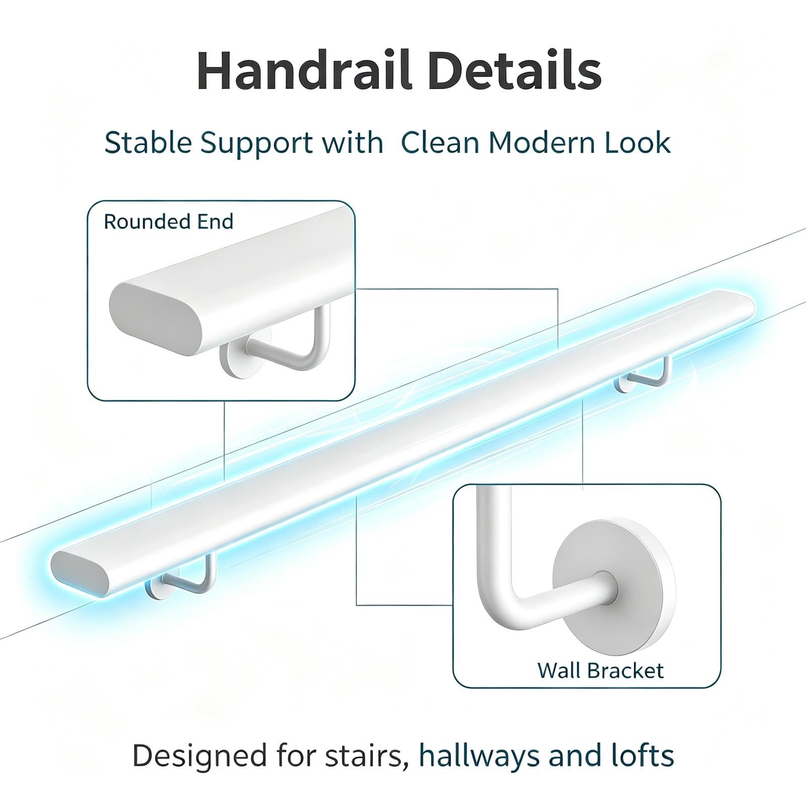 Poręcz balustrady schodów - 1m 150cm 2m 340cm 6m Białe wsporniki balustrady schodów Metalowe wsporniki ścienne z kutego żelaza Poręcze zabezpieczające do wnętrz i na zewnątrz(90cm)
