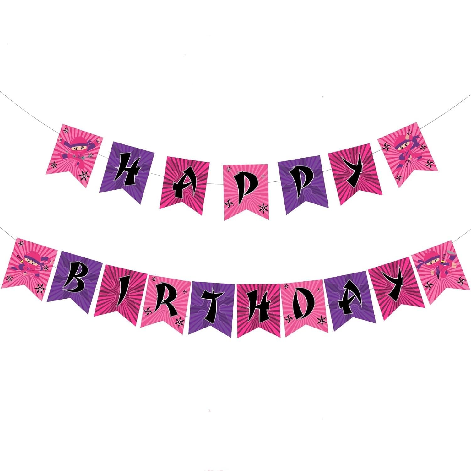 Guirlande ninja fille rose Happy Birthday banderole anniversaire thématique