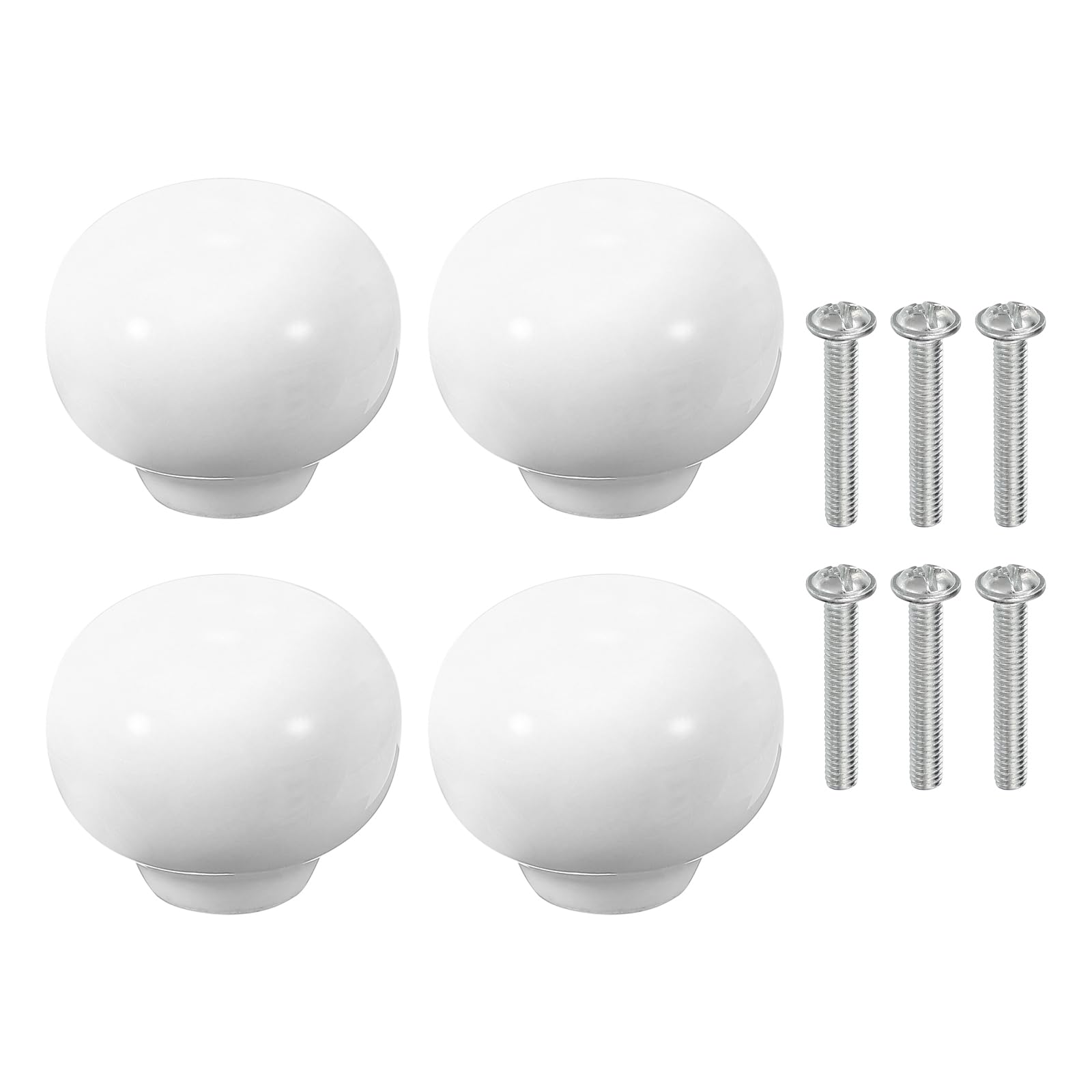 sourcing map 4 Pack Ceramic Cabinet Knobs, 1.3 Inch Round Ceramic Drawer Knob Dresser Pulls with Mounting Screws Knobs Modern Furniture Handles for Kitchen Closet Cupboard, White