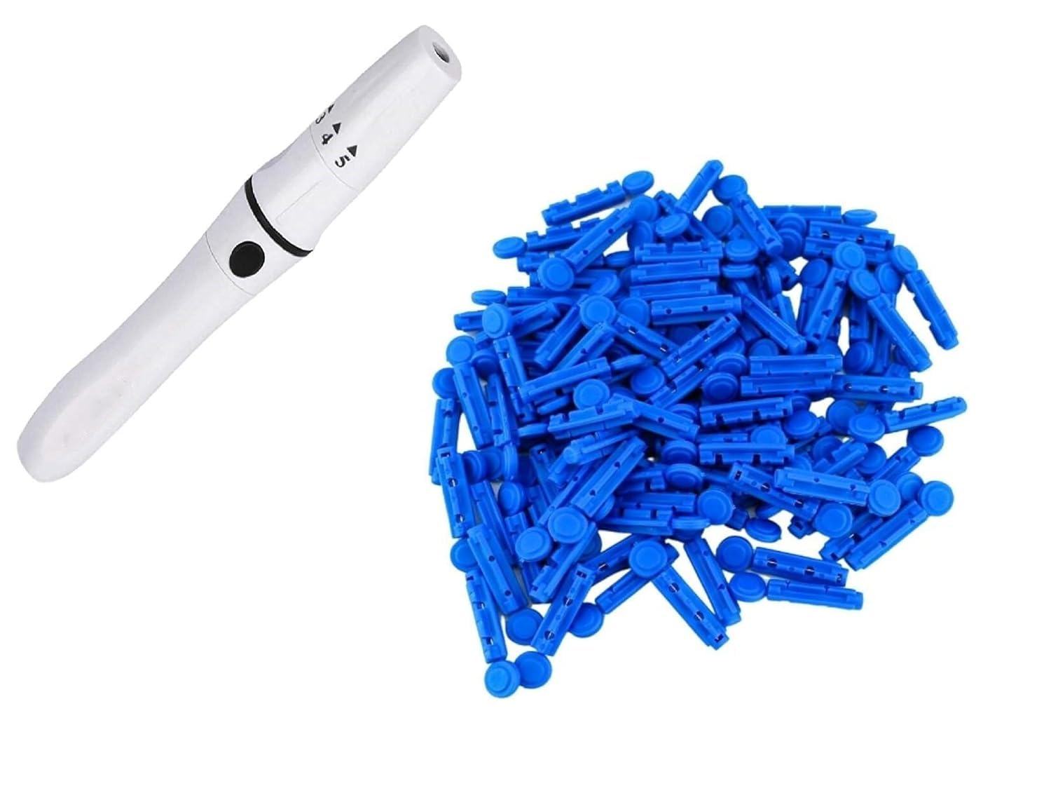 Lancing Device Pen & 100 Round Lancets (Compatible with all Bands of Glucometers)