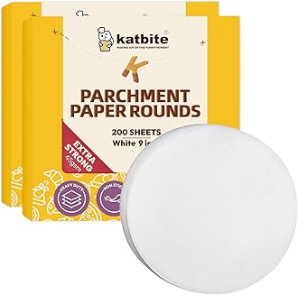 Katbite 9 Inch 400Pcs Parchment Paper Rounds, Round Parchment Paper for Cake Baking, Air Fryer Liners, Freezing, Tortilla Press(2 Pack of 200Pcs)