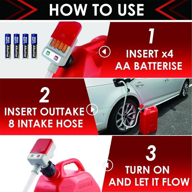 2025 Upgraded Portable Fuel Pump|Automatic Transfer with Auto-Stop.51" Hose|3 Tank Adapter|9.08L Per Min Fast and Safe Portable Gas Can Pump for Oil, Diesel,Gasoline