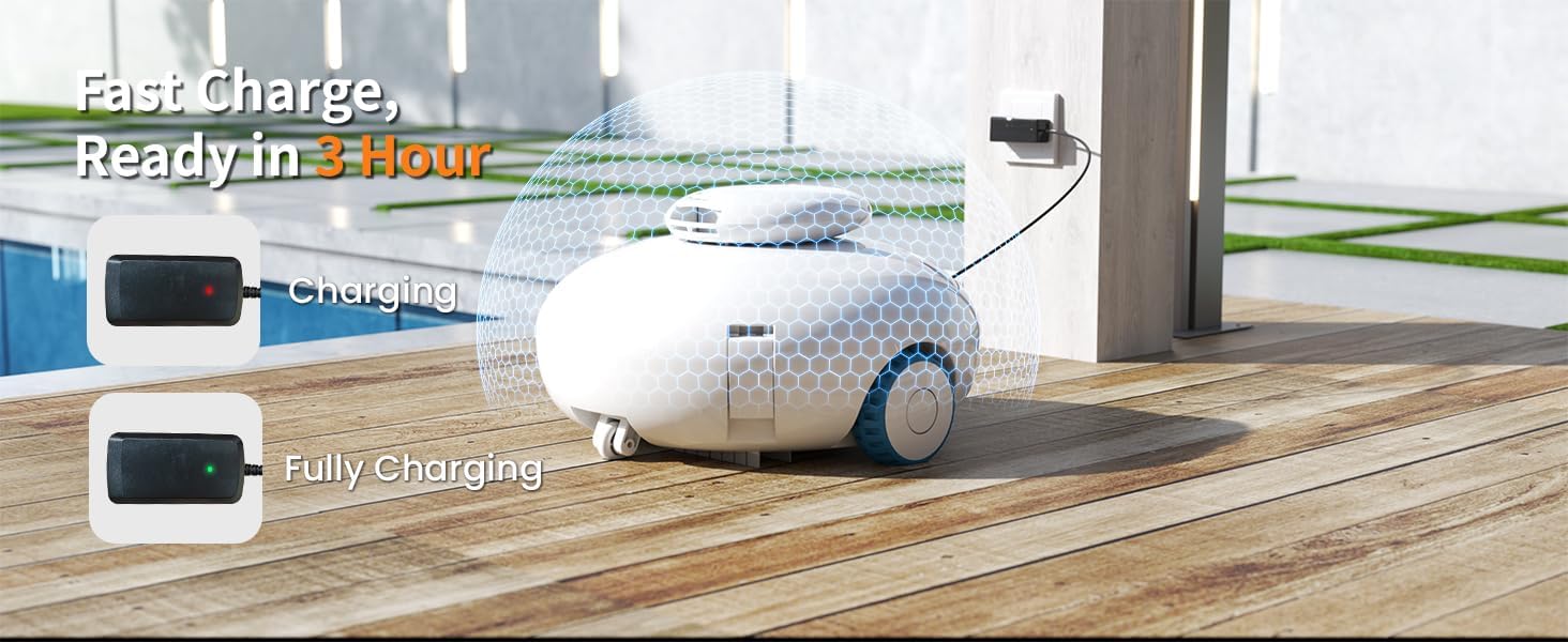Cordless Robotic Pool Vacuum, 120 Mins Runtime Pool Cleaner with Self-Parking, Lightweight Powerful Brushless Motors for Above Ground Flat Pools up to 860 Sq.Ft