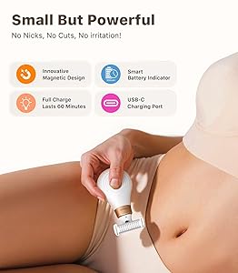Trimcoo Mini Bikini Trimmer for Women - Intimate Pubic Hair Removal, Electric Body Groomer, Small Portable Wet/Dry Shaver, Magnetic Blade, USB-C Rechargeable with Travel Case, Easy to Clean (White)