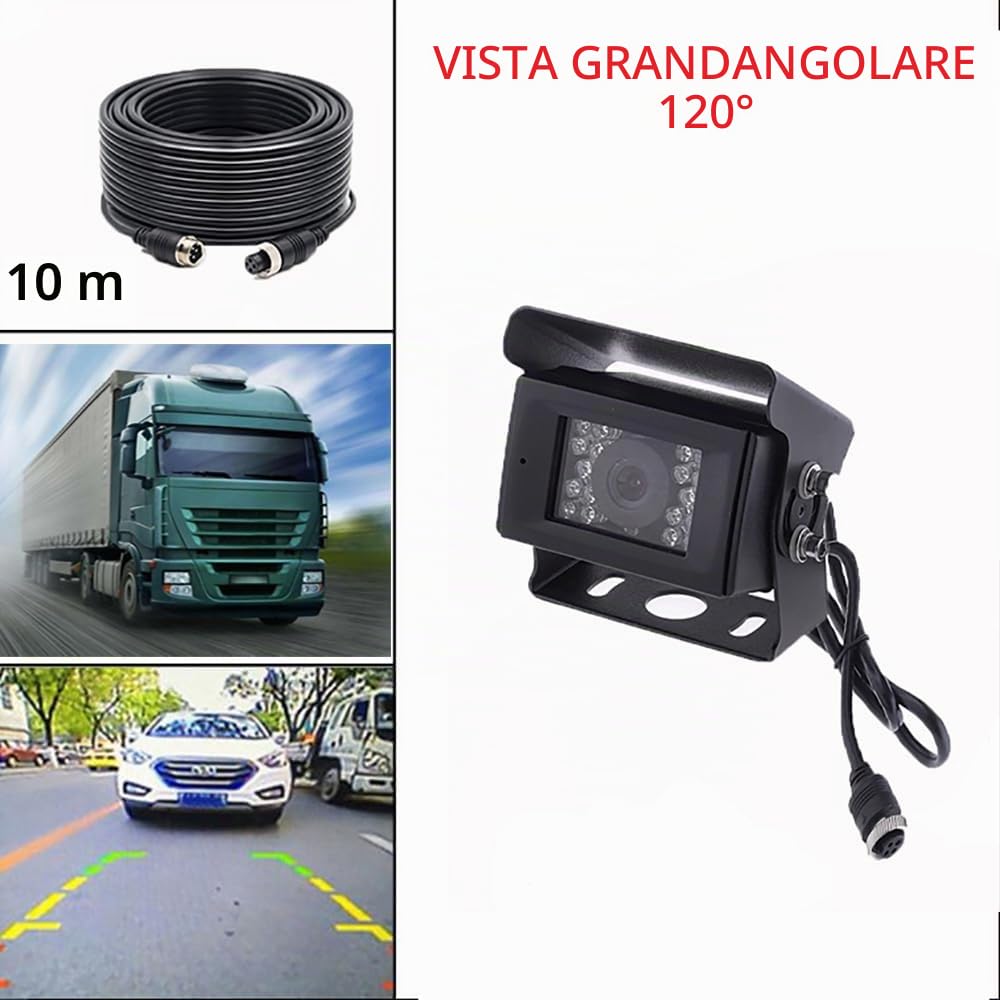 Telecamera Posteriore Camecho 4 pin 18 IR per visione notturna impermeabile Auto Fotografica+ 10 m cavo per Bus/camion/rimorchi/Caravan/camper Retromarcia Fotocamera 12V-24V