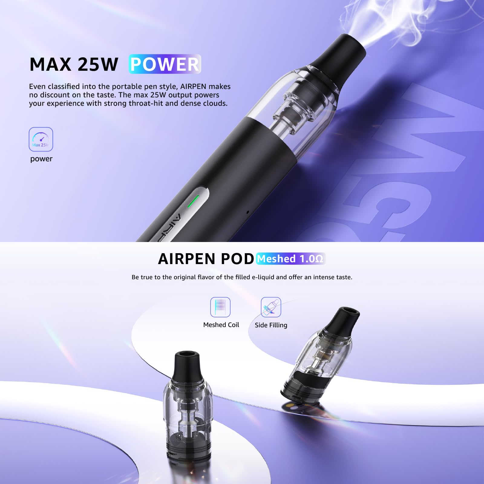 SMOK AIRPEN E Cigarette Vape Starter Kit, 25W 1100mAh, Smart Light, Long  endurance, Using AIRPEN Pod M Coils, 2ml No Nicotine (Dark blue):  Amazon.co.uk: Electronics & Photo