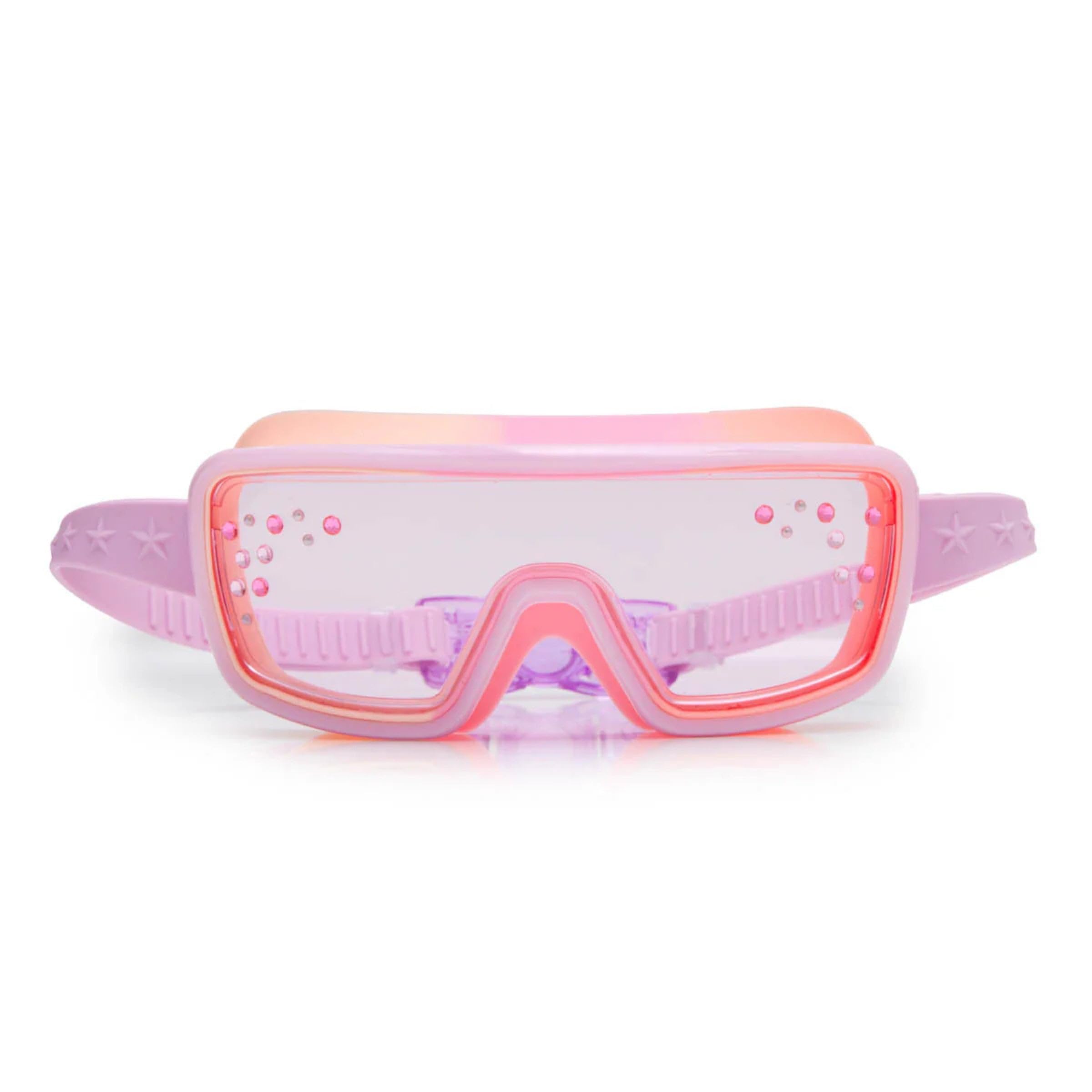 Bling 2O Gafas de buceo para niños Glam Champagne, con lentes rosas y piedras, cinta lila ajustable, de silicona no tóxica, para niños a partir de 6 años