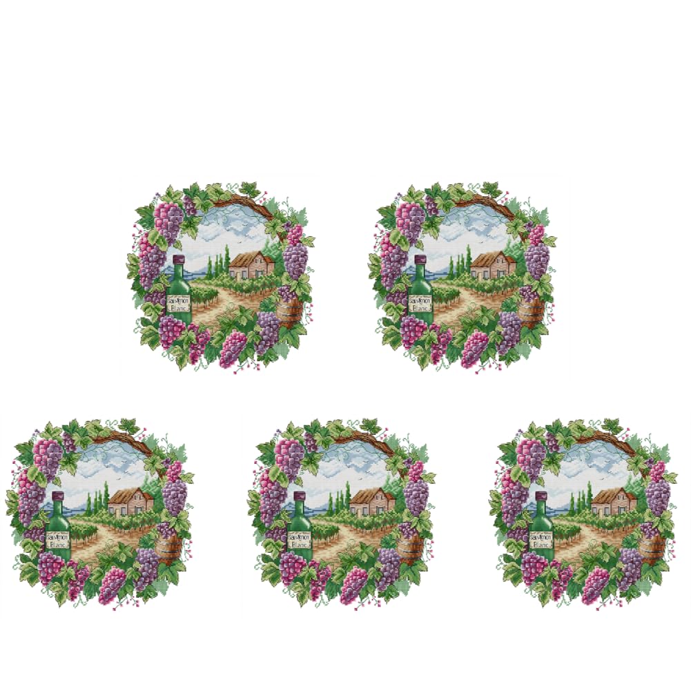 5 kits de punto de cruz con estampado de flores, paisaje de bricolaje en corona de flores completo de 14 quilates, kits impresos de punto de cruz, kit de arte y manualidades para principiantes y