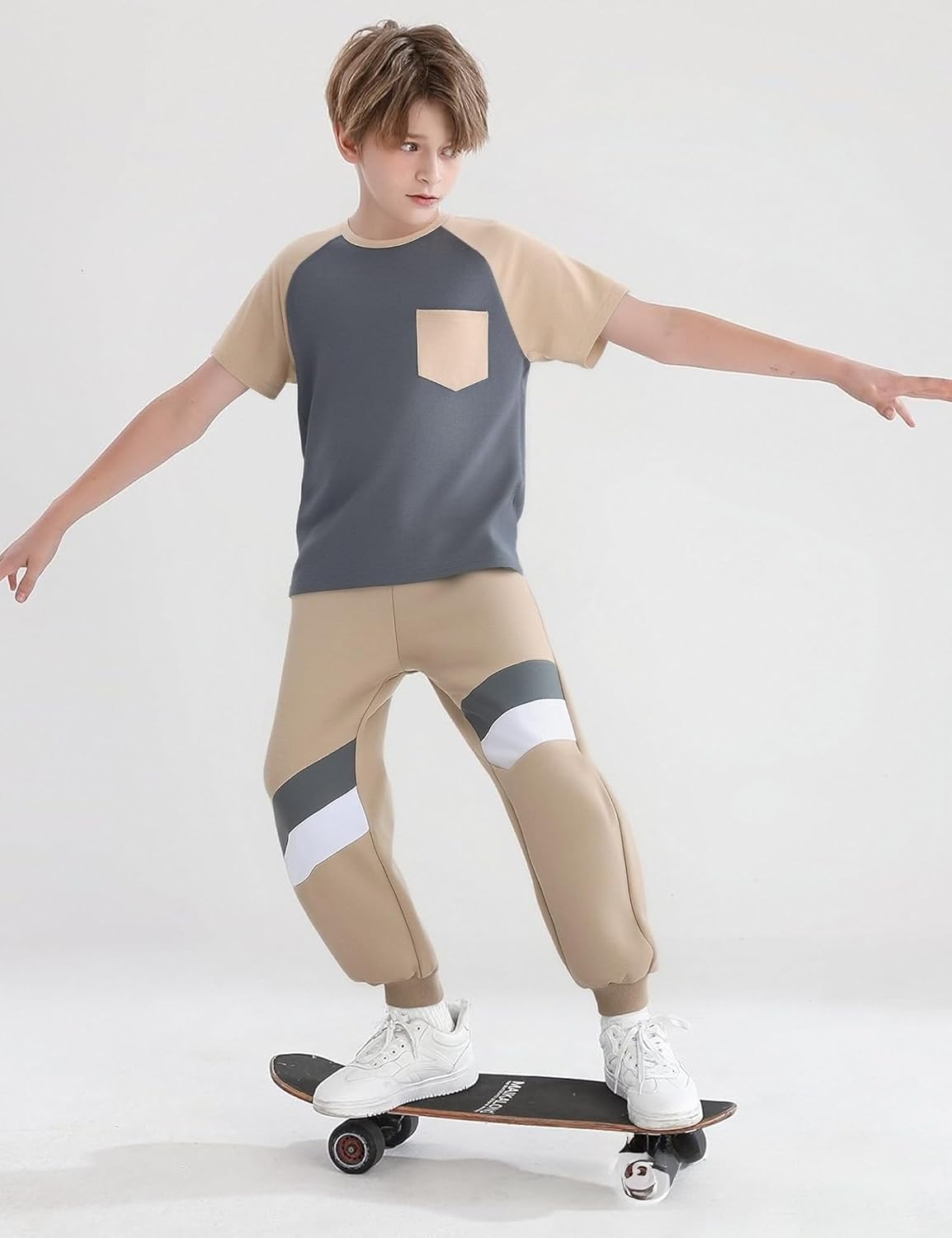 Boys Clothes,Boy outfits 2-Piece Raglan Color blocking Short-Sleeve T-Shirt Color blocking Pant Teen Boys Clothing - Image 5