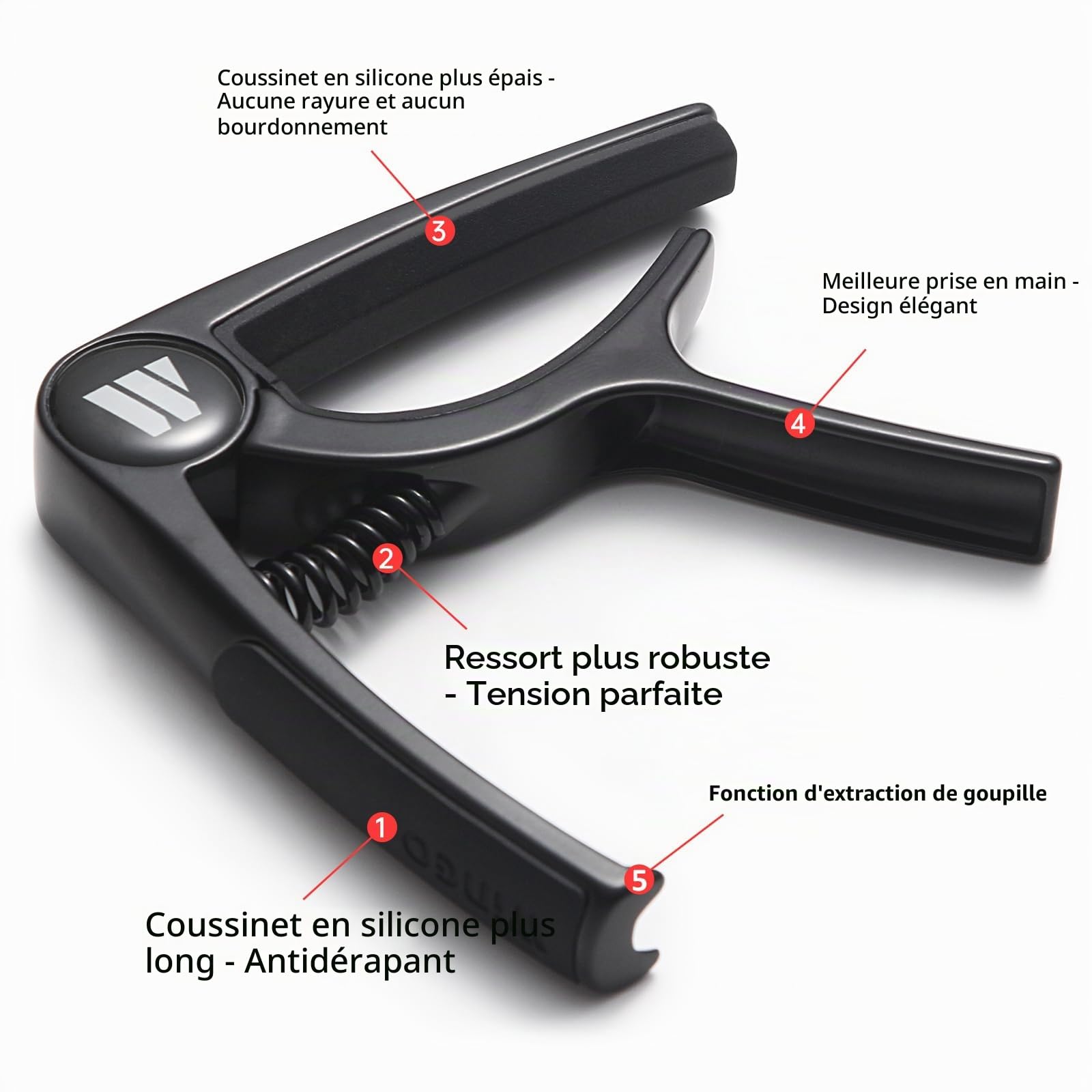 WINGO Capodastre pour guitares acoustiques et électriques, ukulélé, mandoline, banjo – Noir