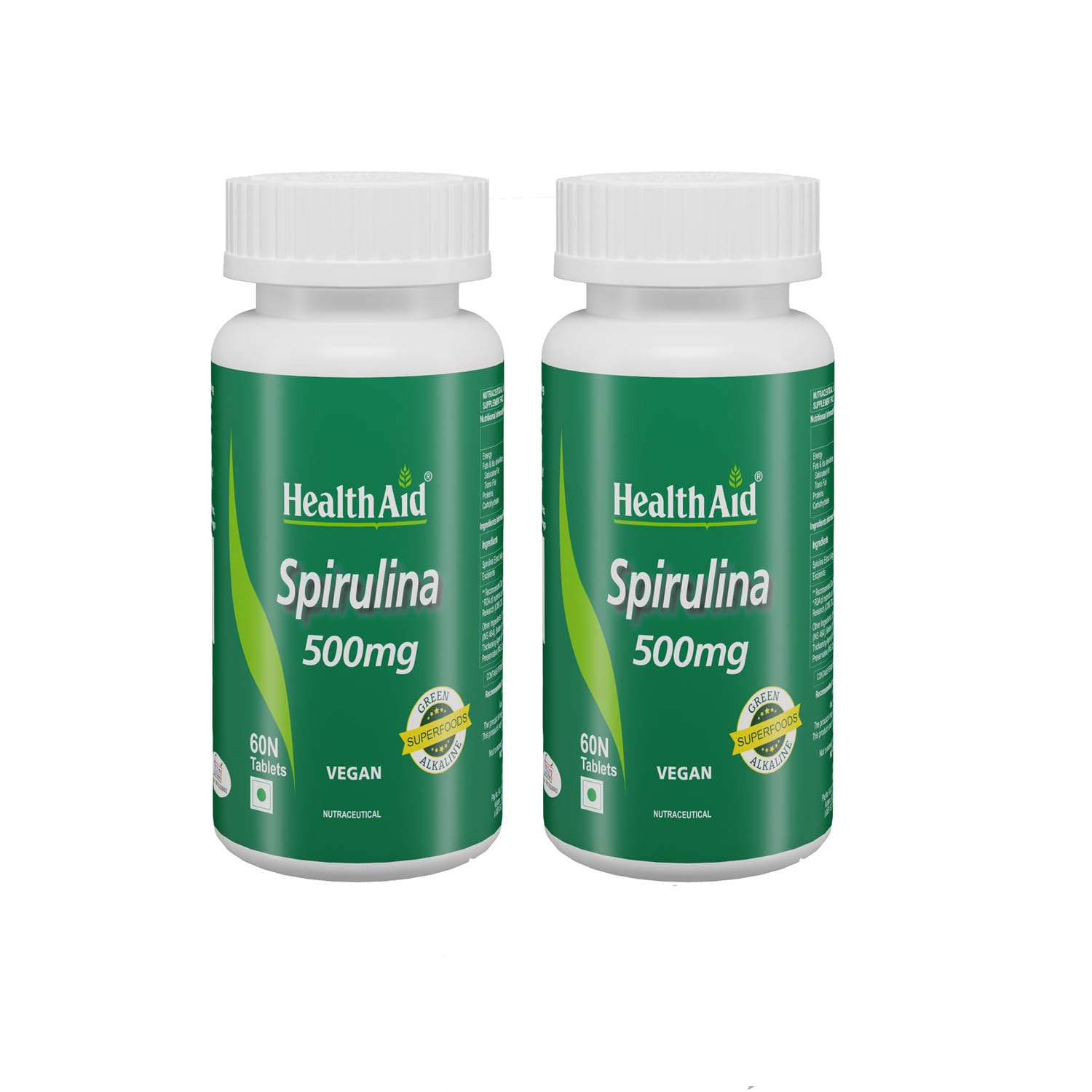 HealthAid Spirulina 500mg - 120 Veg. Tablets |Nutritional Supplement for Men and Women | Rich in Proteins, Vitamins, Antioxidants | Supports Immune System, Energy, Detox | Promotes Overall Well-being