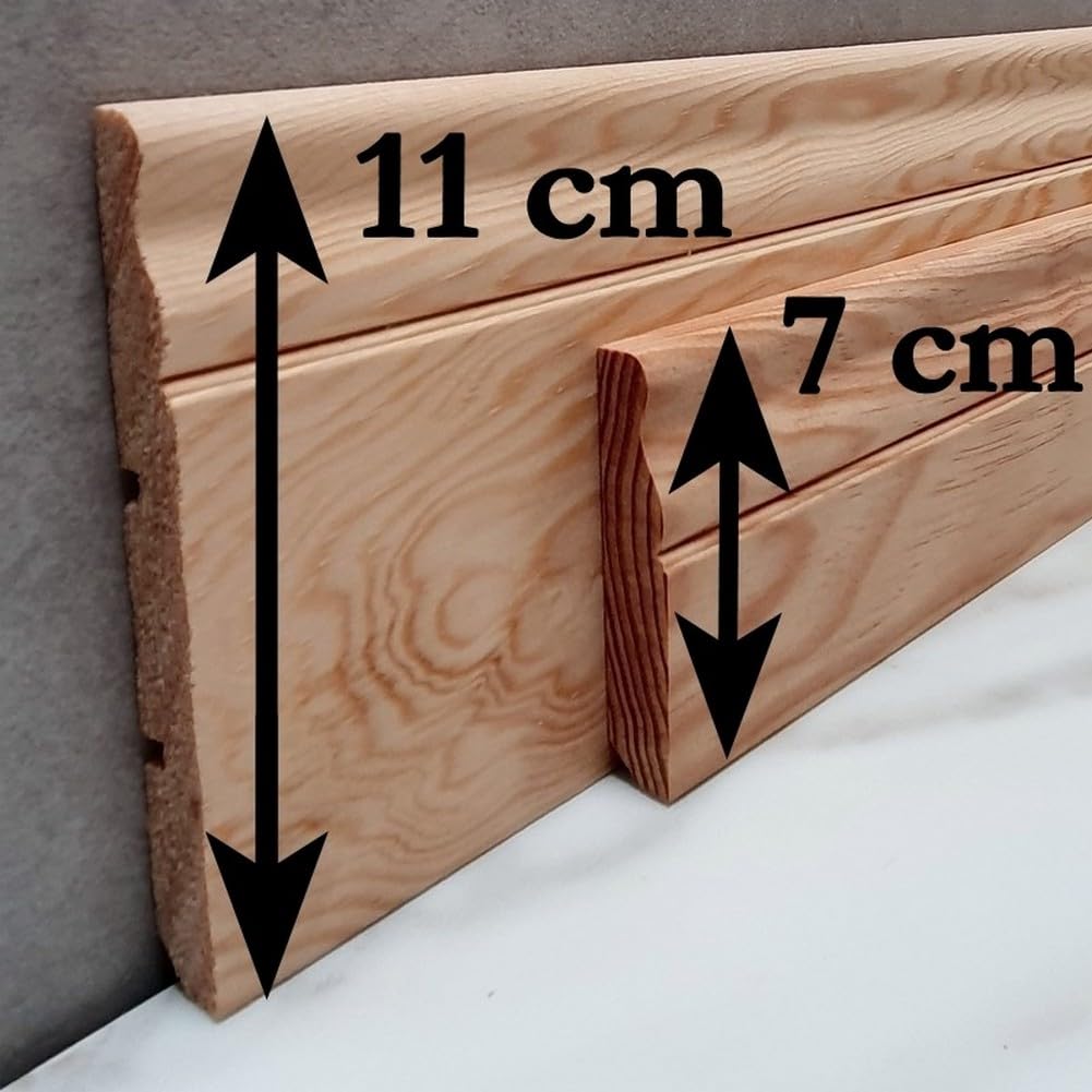 Battiscopa in legno modellato Luigi XV, battiscopa in pino naturale, senza nodi, fabbricazione francese, altezza 7 cm o 11 cm, MadeInNature (11 cm, 8 ml)