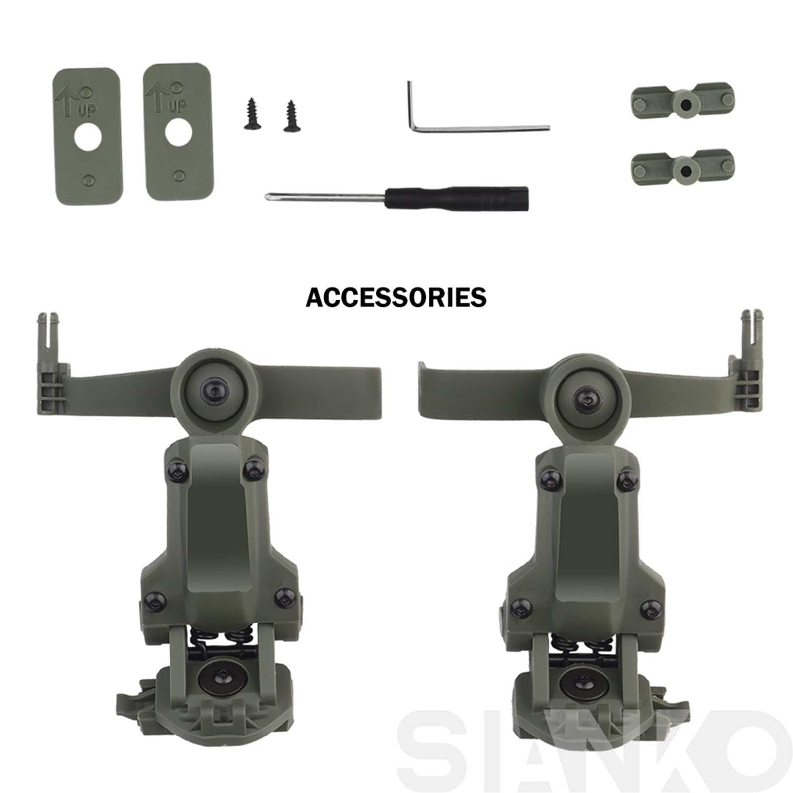 Adaptador de auriculares tácticos para Comtac 2/3, Ops-Core Arc y M-Lok, riel lateral, giro 360° ajustable, verde