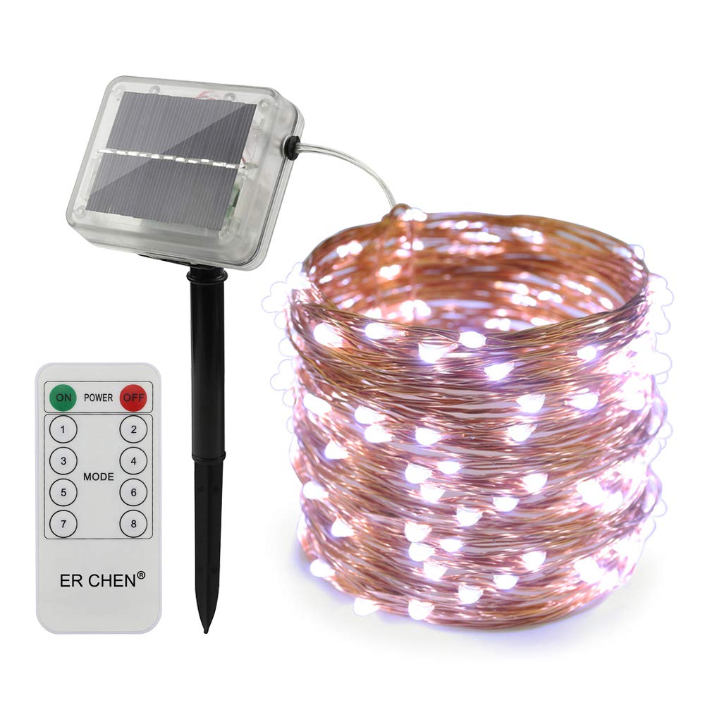 ErChen Solar Powered LED String Lights, 66FT 20M 200 Leds Copper Wire Decorative Fairy Lights with Remote 8 modes for Outdoor Christmas Garden Patio yard (Cool White)