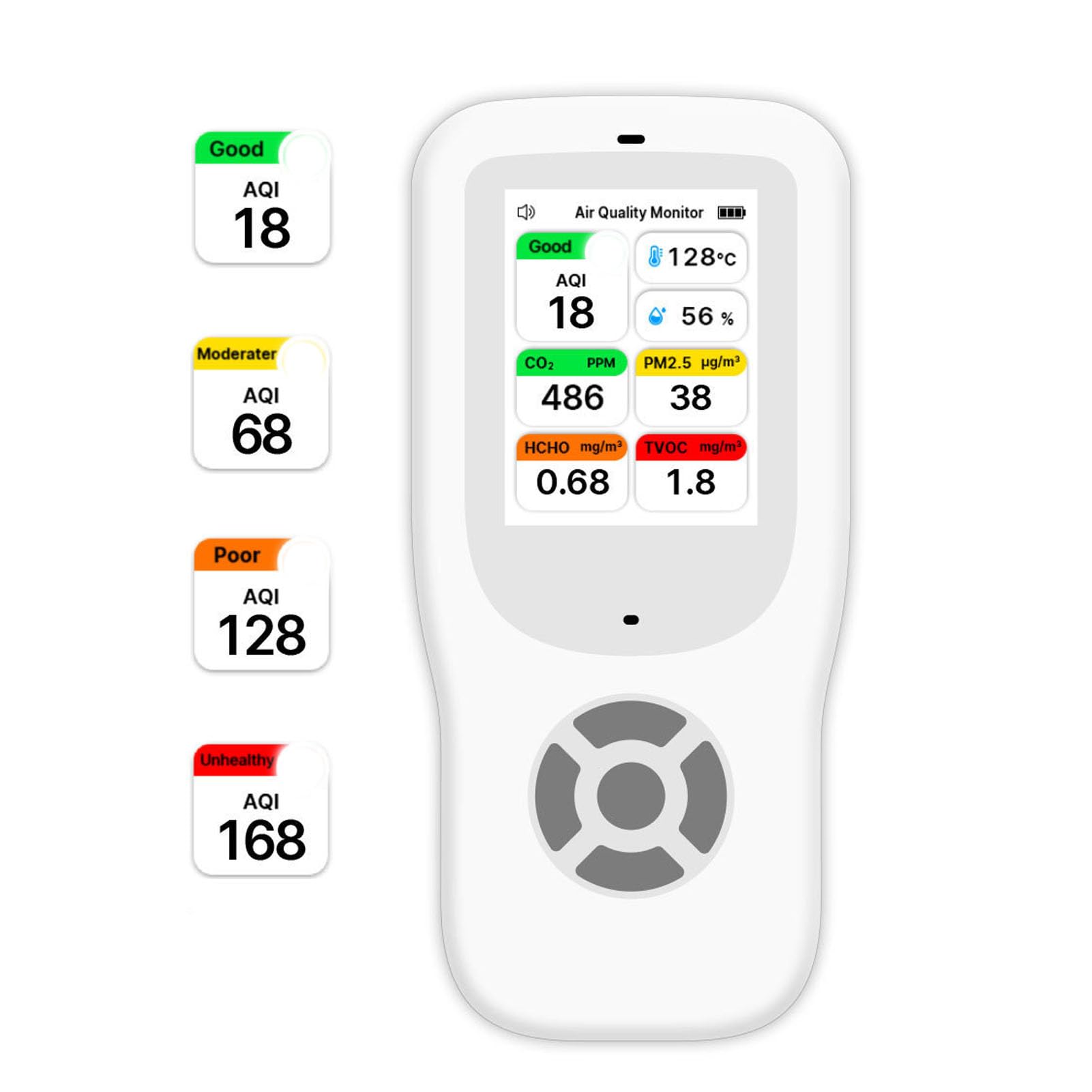 Monitor de Calidad del Aire, Detector Portátil para el Hogar | CO2 PM2.5 PM1.0 PM10 TVOC HCHO Temperatura Humedad, Sensor de Grado de Laboratorio con Alarma Dual, Batería de 2500 MAh