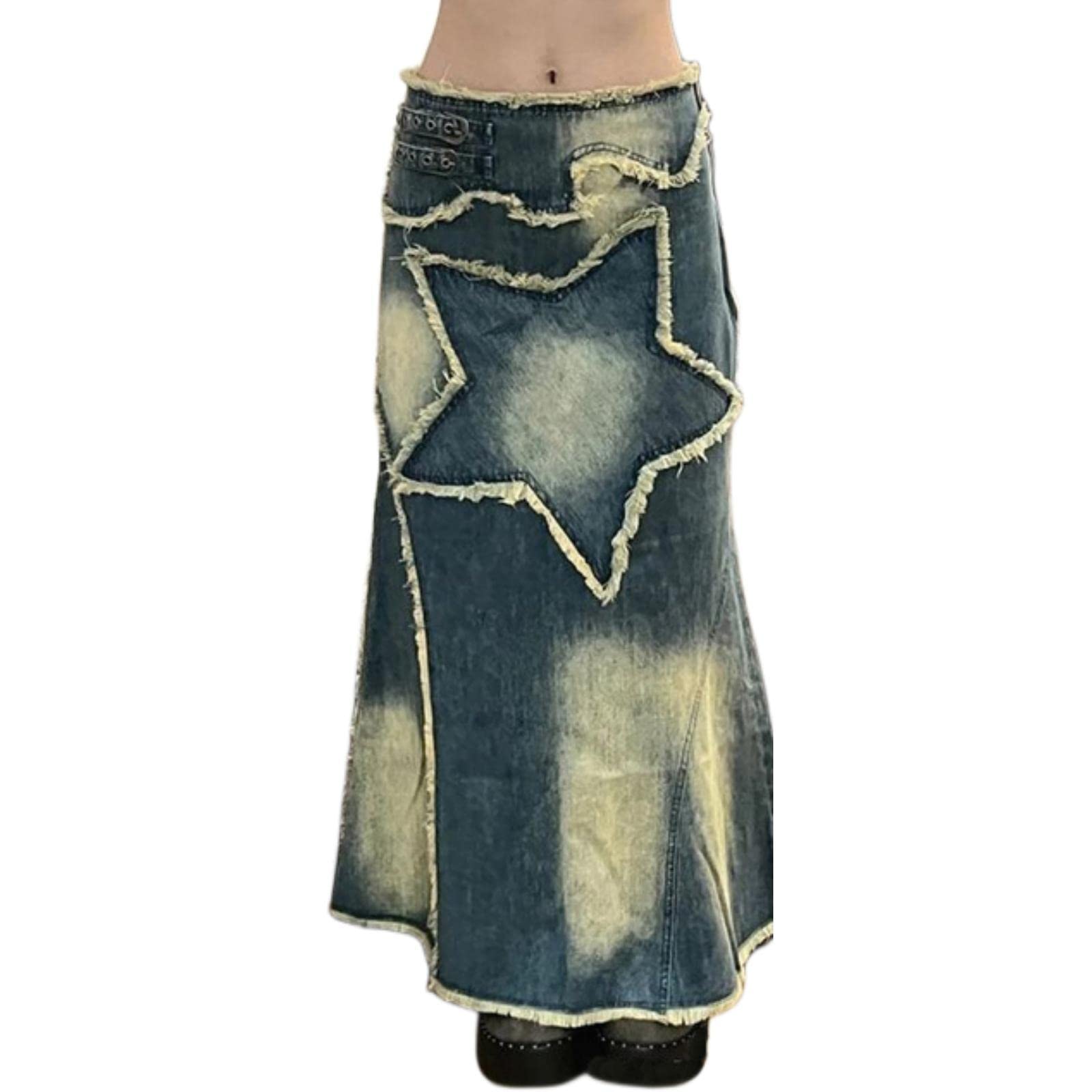 TOBILE Röcke Damen Streetwear Vintage Knielang Denim Midi Langer Rock hohe Taille gerade Grunge Jeans Röcke Kleidung
