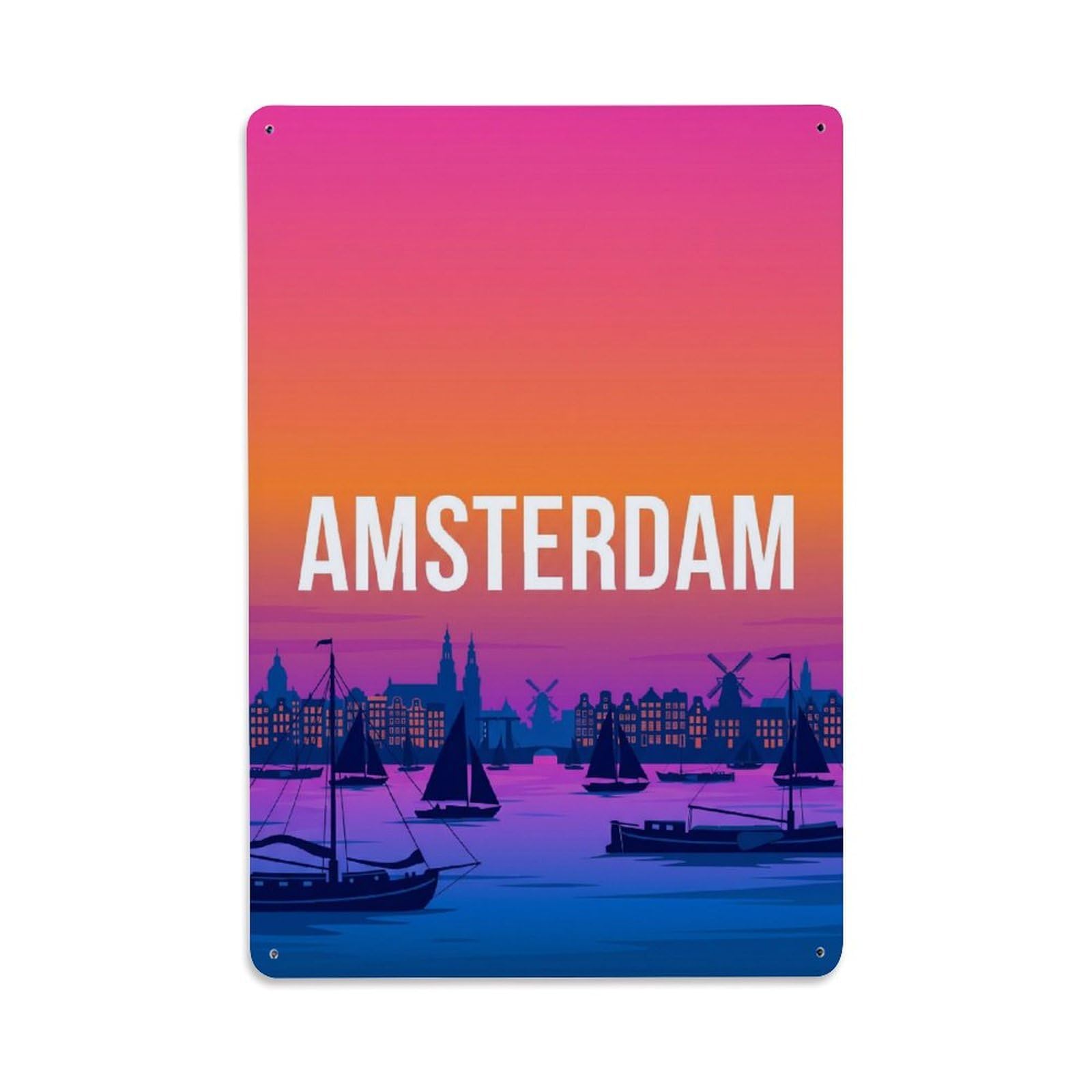 Este 8X12inch Style Vintage Travel Amsterdam Netherlands Main Metal Tin Sign