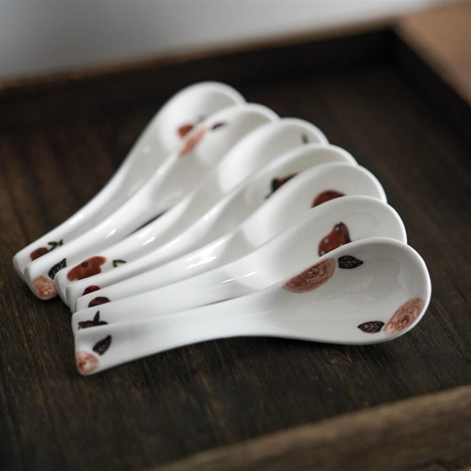 Cuillères à Soupe (Lot de 4) en céramique sous émail, Mignonnes, à Long Manche, en Porcelaine Blanche, cuillères à Riz japonaises et cuillères à Glace.(E)
