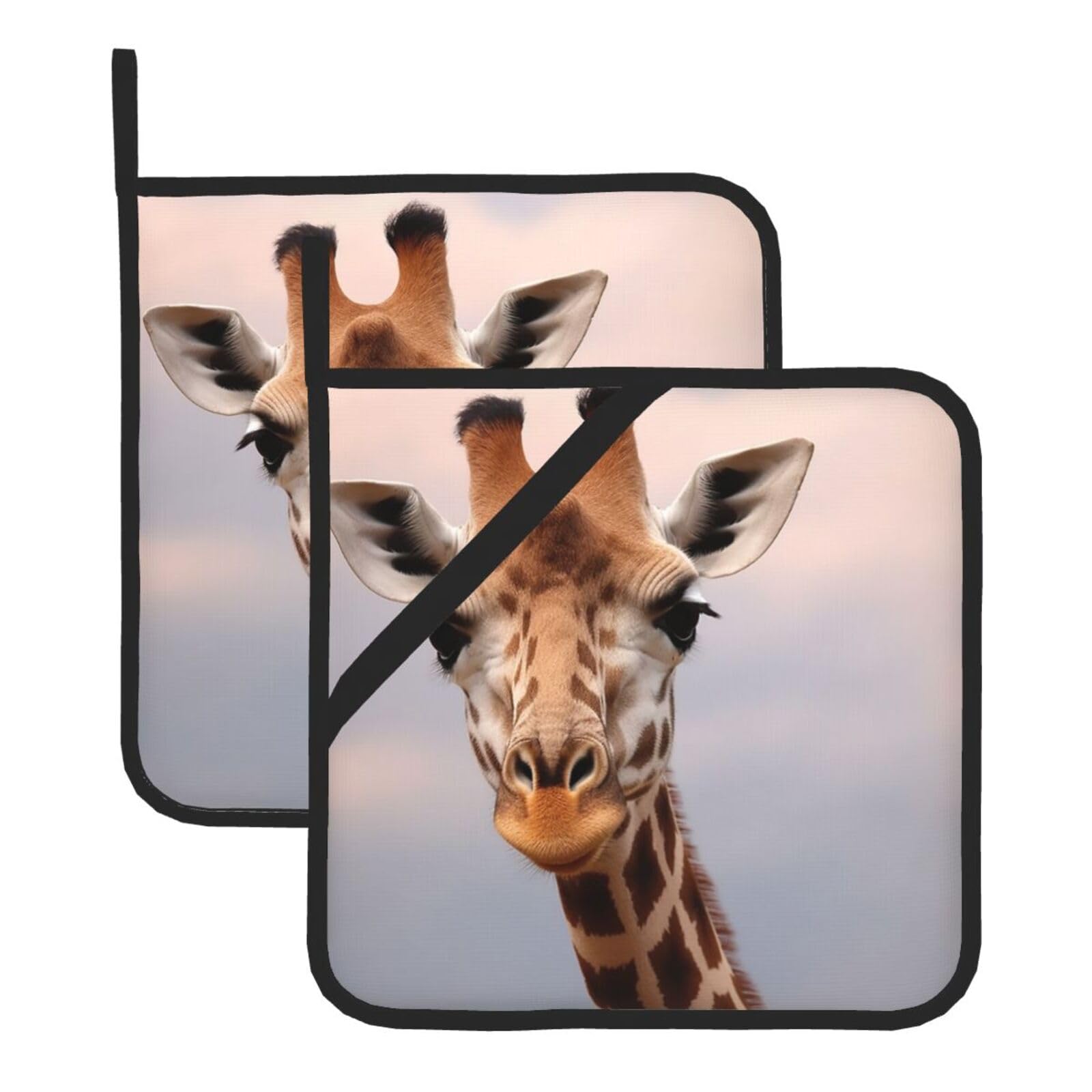 2 Pack Cute Giraffe Pot Holders for Kitchen Heat Resistant Pot Holders with Pocket Oven Potholders Washable Hot Pads for Cooking Baking Oven Pans Trivet 8x8 Inches