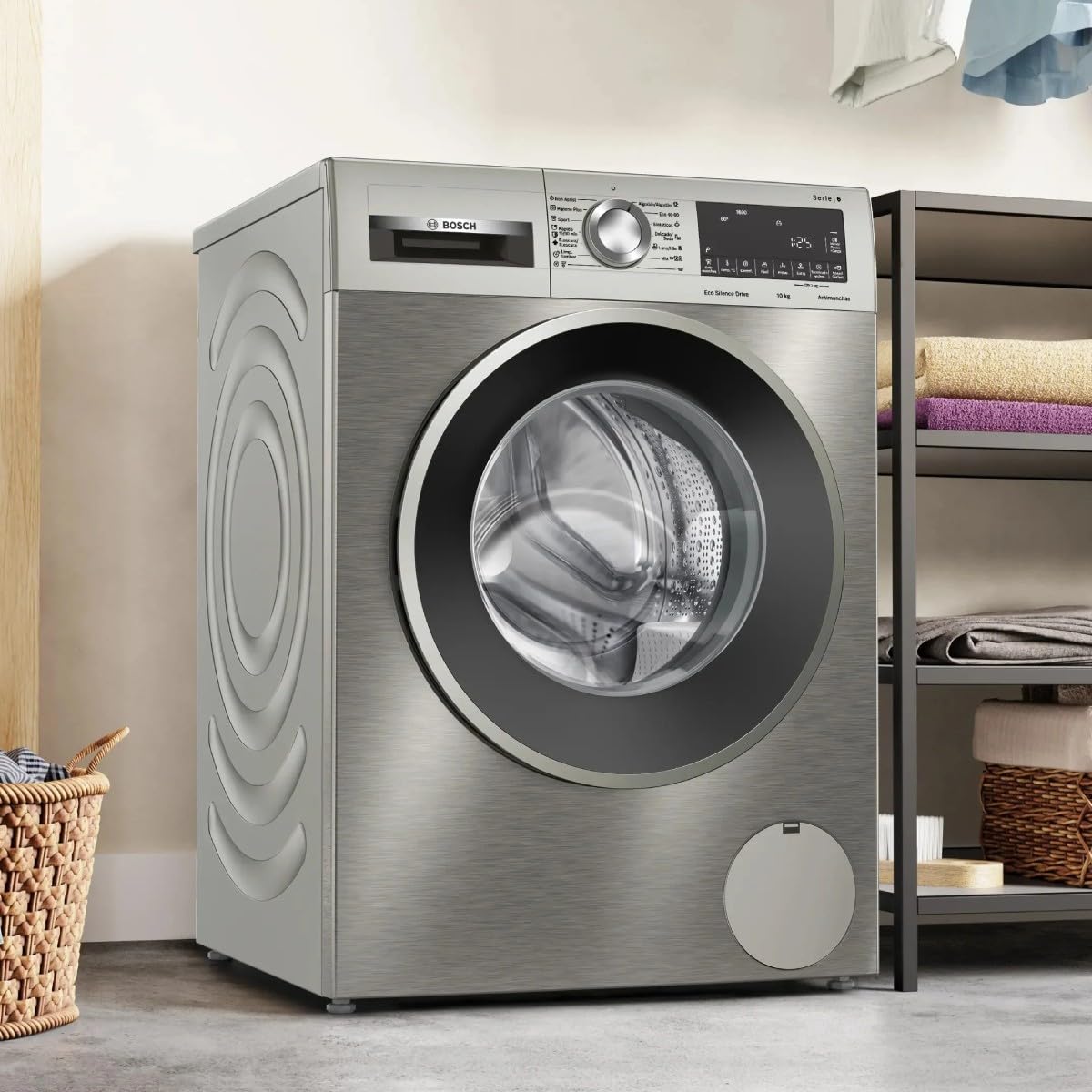 Bosch Waschmaschine, freie Installation, Serie 6, 10 kg, Schnellprogramm, leise, Edelstahl, WGG256ZAES
