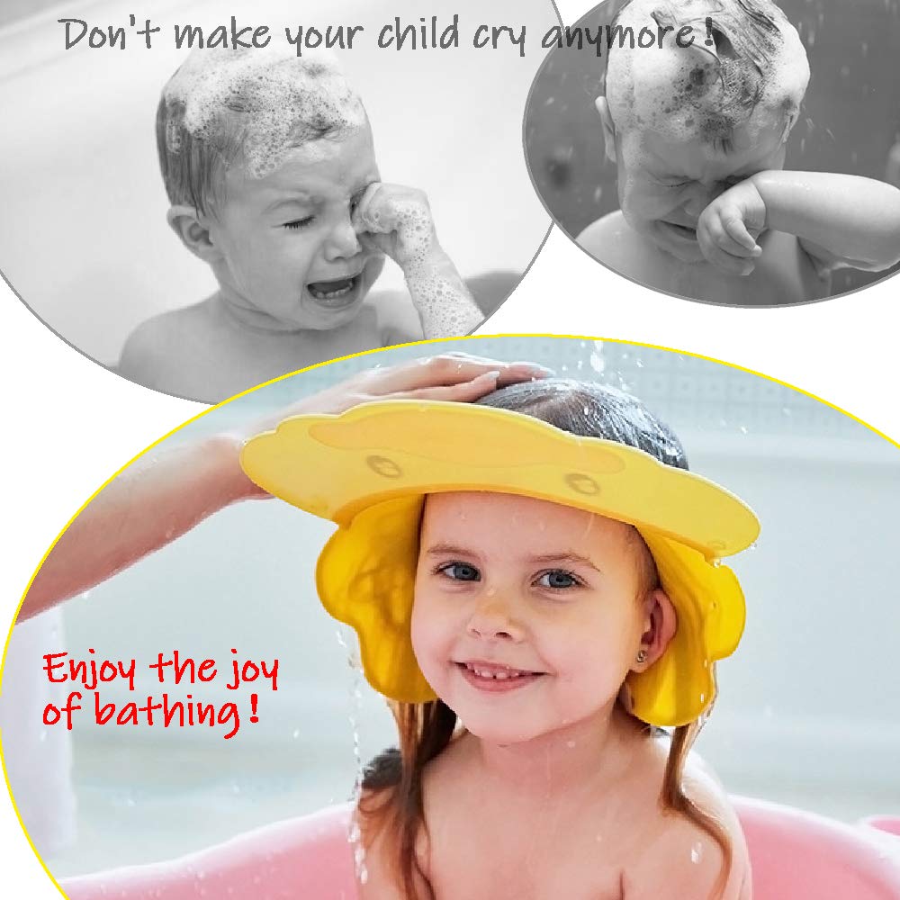 Blu Doccia Cap per Bambino, Sicurezza Cappello da Bathing, cappello con visore regolabile morbido per neonati e bambini, Proteggi occhi, bocca, orecchie(per 0.5-12 anni di età)