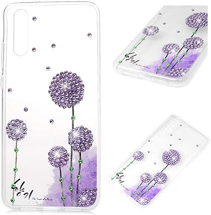 Phone Case Home Funda Huawei P20 - Lujo 3D Hecho a Mano Bling Diamante Gemas Estuche Cristal Transparente de Goma TPU Silicona Volver Funda Dise?o del Diente de le?n p?rpura para Huawei P20