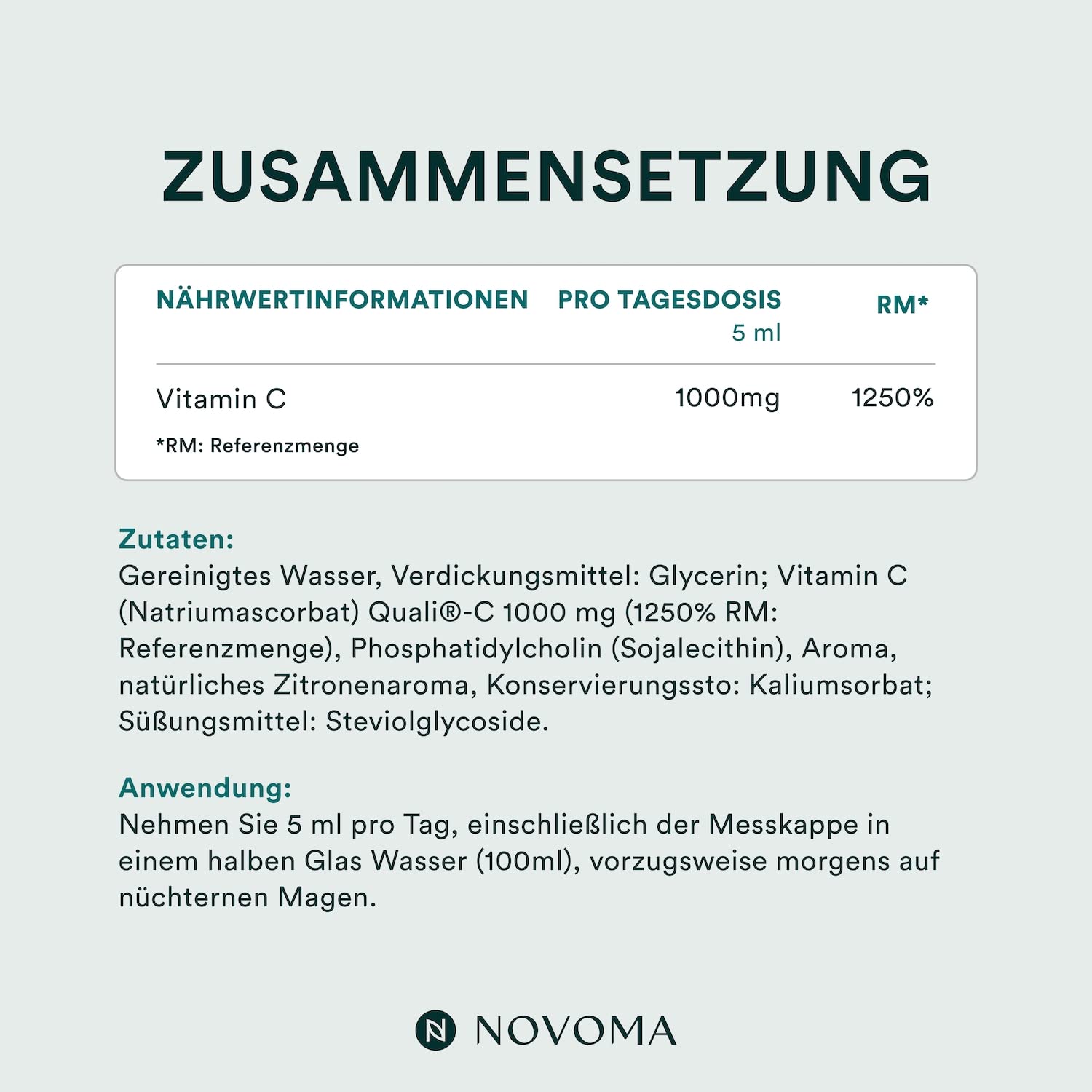 Liposomal Vitamin C 300ml | 1000mg Vitamin C je Tagesdosis | Mit Quali®-C Vitamin C | Hohe Bioverfügbarkeit | Unterstützt Immunsystem | Vitamin C flüssig | Novoma